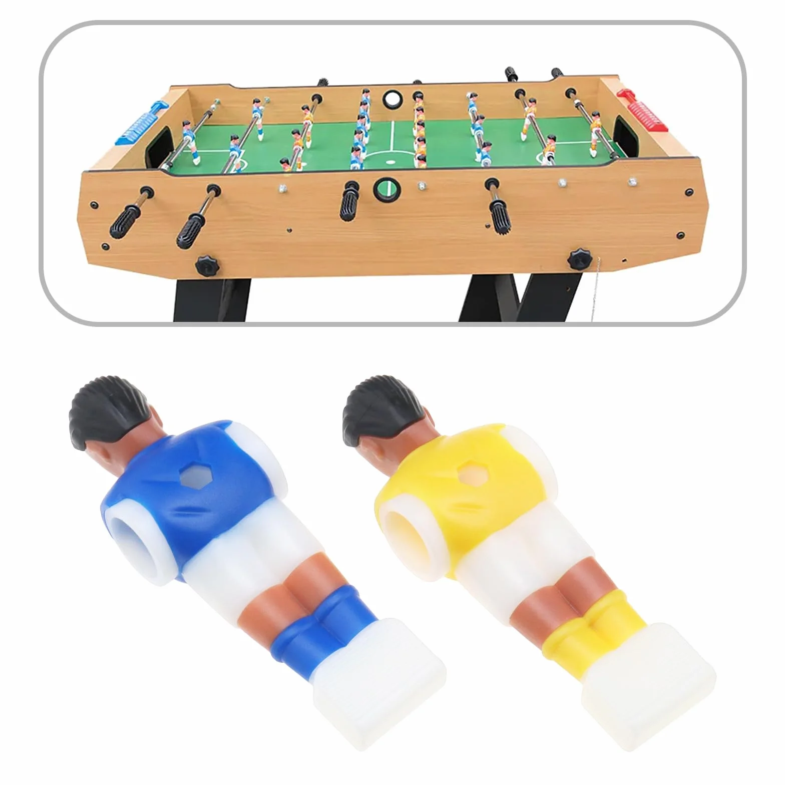 SG Store 22 szt. piłkarzyk, piłkarz, piłkarzyki, stoły, do gry w piłkę, mini figurki piłkarskie, plastikowe do prętów 15,9 mm, maszyna do piłki nożnej, kolor żółty i niebieski, 22 szt