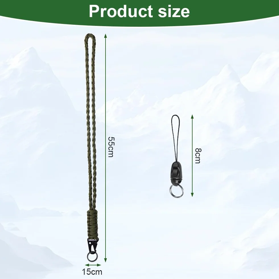 Vicloon Paracord Smycz na szyję z metalowymi pierścieniami na klucze i paskiem do telefonu do uchwytu na identyfikator, klucze, telefon, 2-pak zielony + czarny, 55cm, 15cm