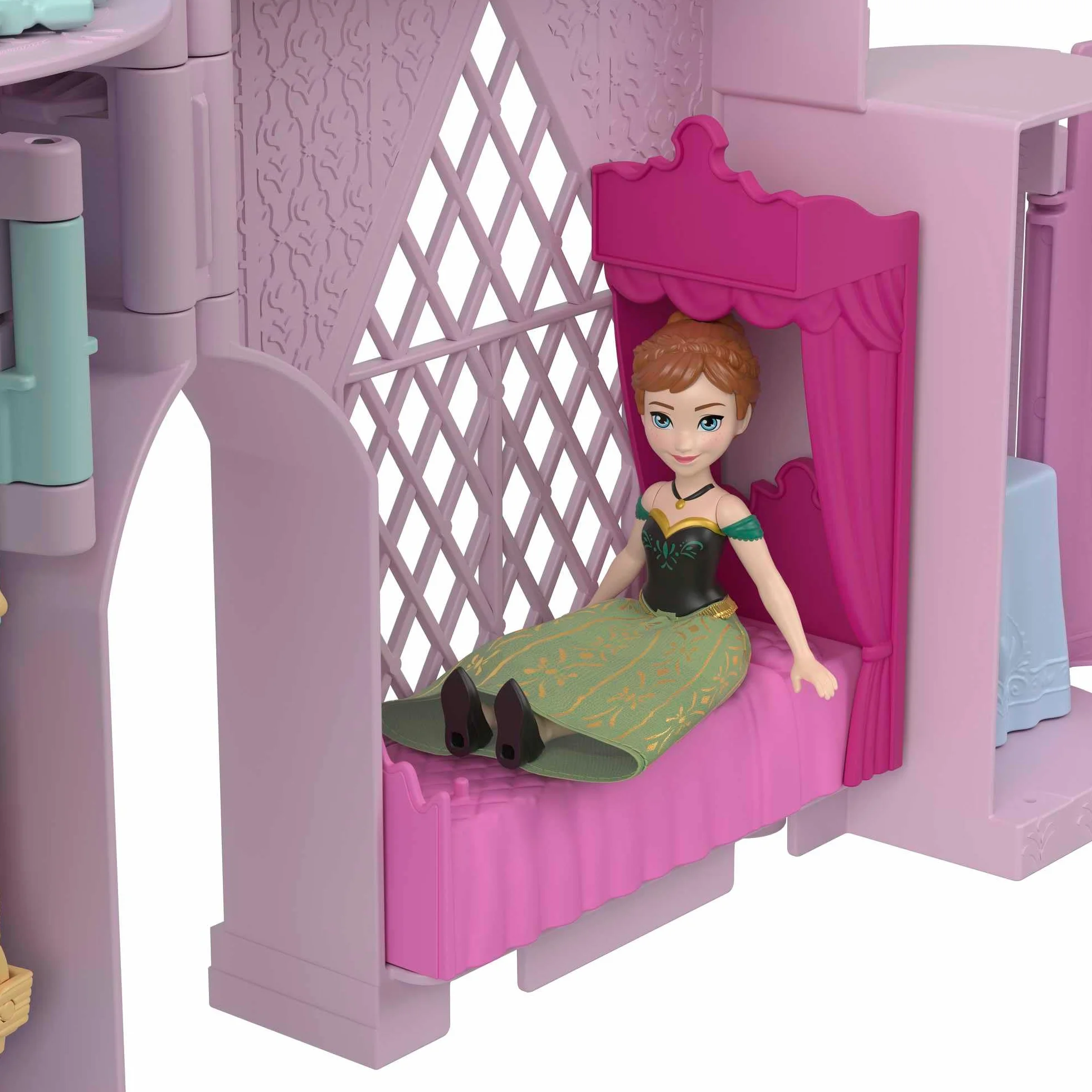 Mattel Disney Kraina Lodu w Arendelle Castle Anna Arendelle zestaw modułowy z mini lalką z postacią Olaf i 7 akcesoriami, zabawka dla dzieci w wieku 3+ lat, nowa odmiana, JDP65