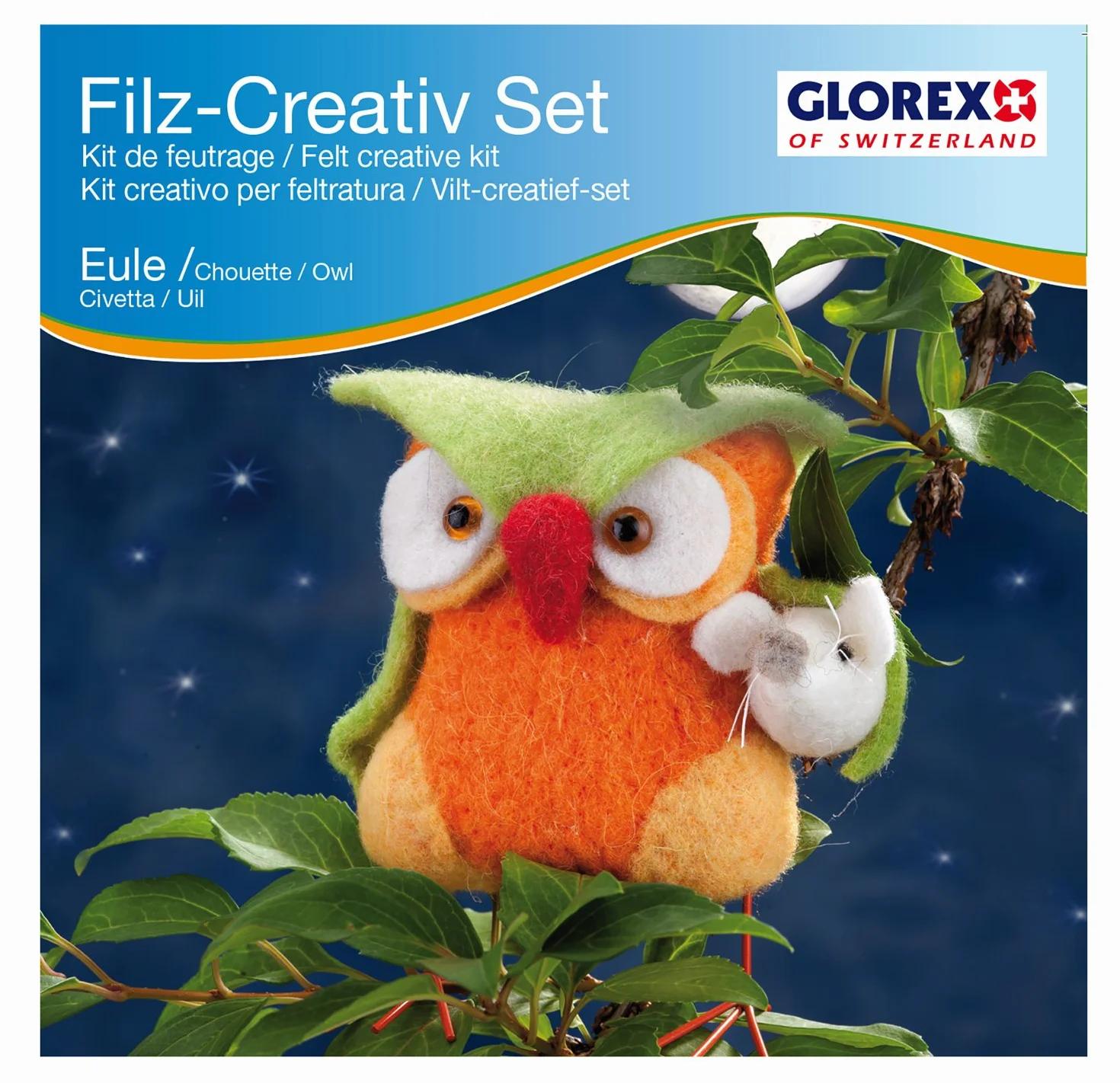 GLOREX 6 2905 915 - Kreatywny zestaw filcowy sowa, zestaw filcowy z suchą wełną filcową, gotowa figurka ma wymiary ok. 11 x 13 cm.