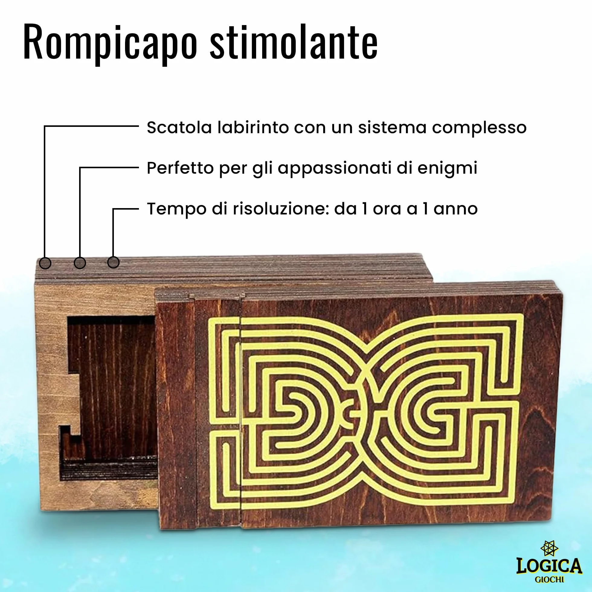 Logica Puzzles Szkatułka Labiryntu Drewniane Pudełko Trudność 5/6 Kolekcja Leonardo da Vinci