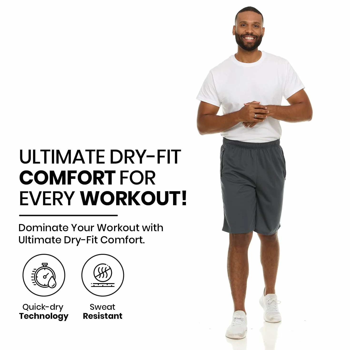 4 Pack: Men's Dry-Fit Sweat Resistant Active Athletic Performance Shorts