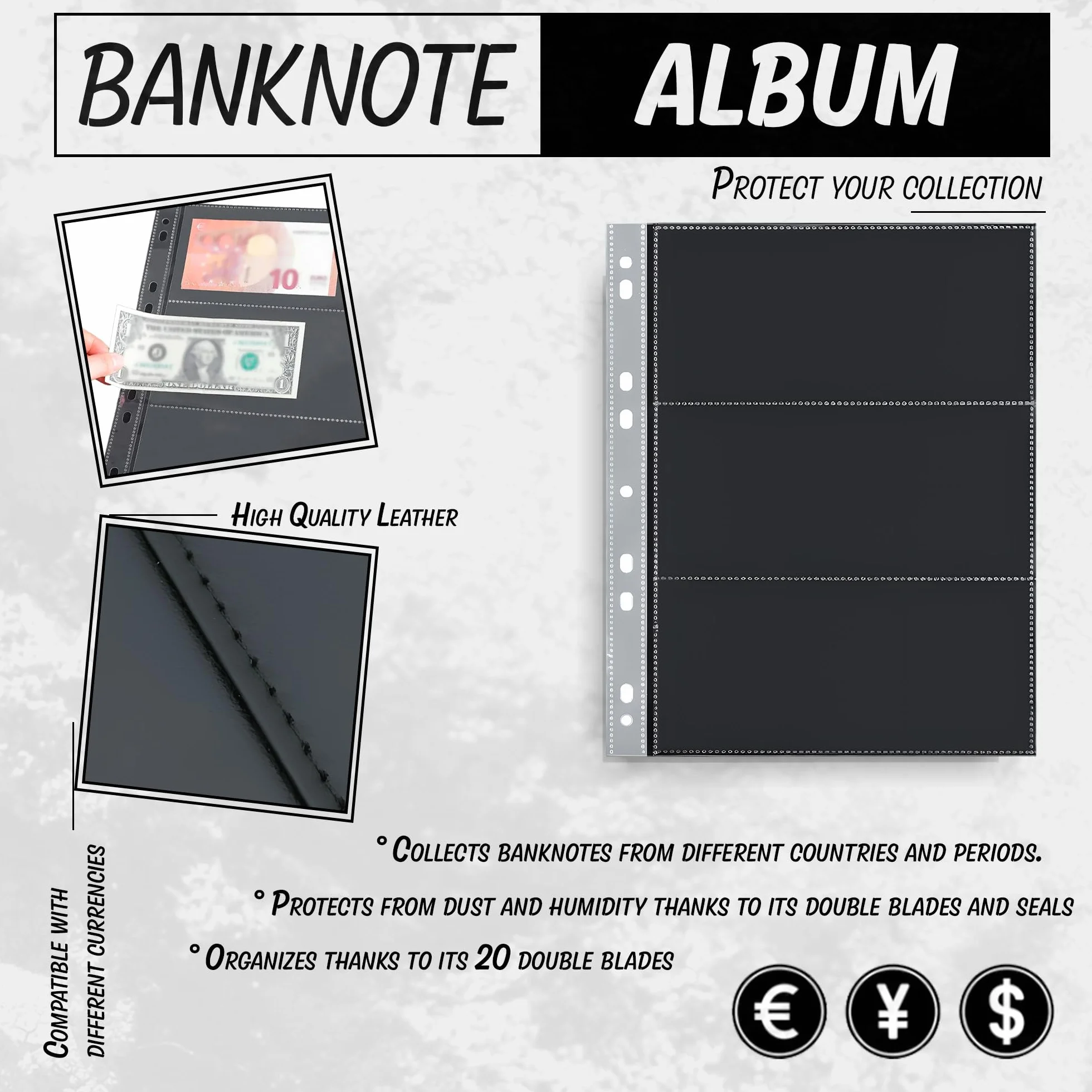DOJA Barcelona | Album na banknoty z 120 kieszeniami | Książka ze skóry PU Organizer Numismatica Portfel Pokrowiec na zamek | 33x27 | Album banknotów na kolekcję euro, pieniądze, dolary…