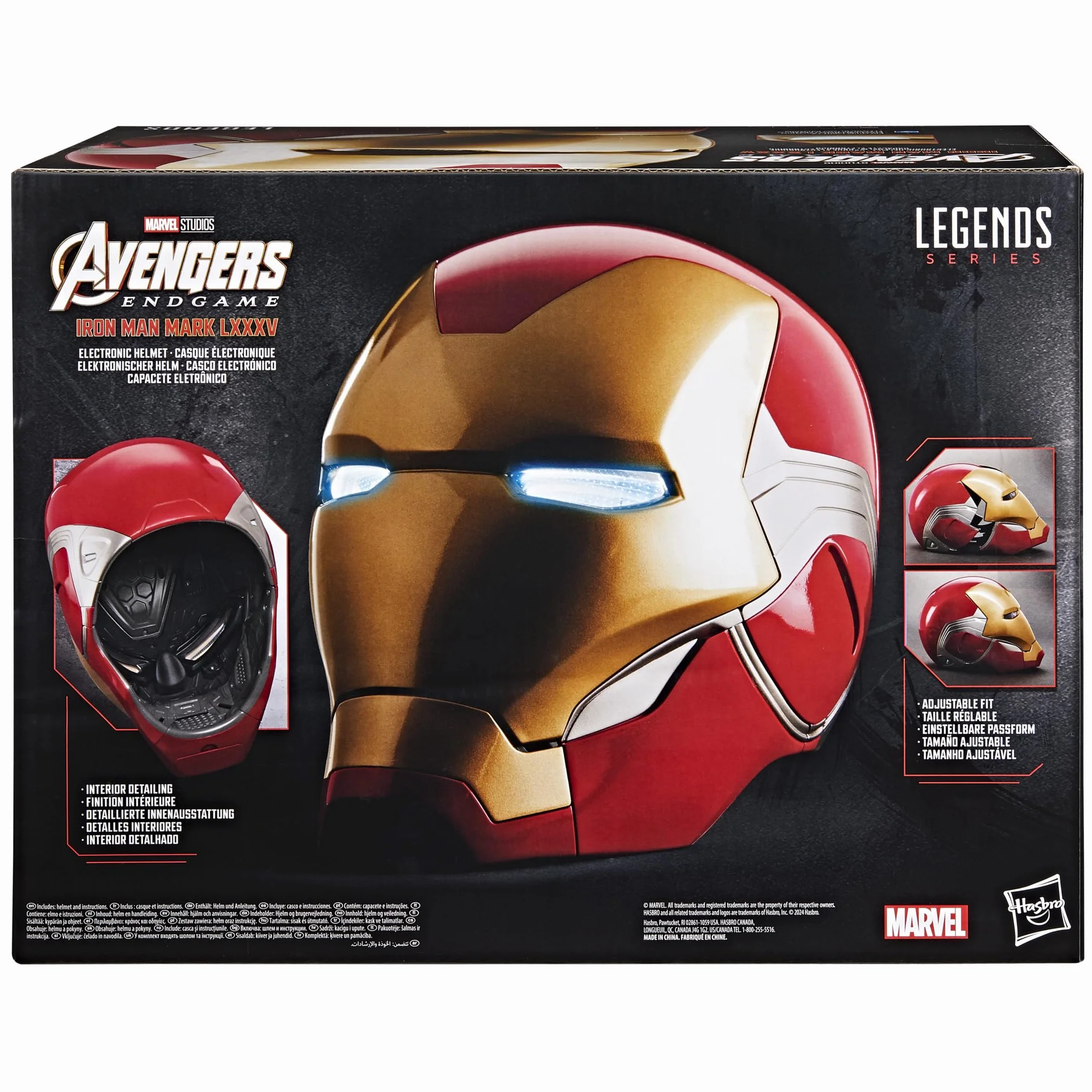 Avengers Marvel Legends Series Iron Man Premium elektroniczny kask z Light FX, Endgame sprzęt do odgrywania ról dla dorosłych, czerwony