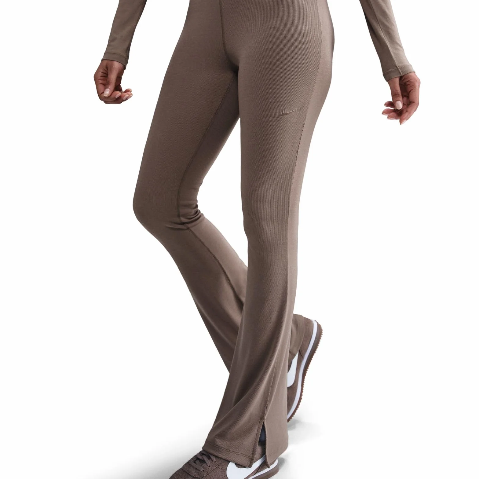 Nike Sportswear Chill Knit ciasno przylegające mini legginsy z rozkloszowanymi nogawkami dla kobiet, Mink Brown/Mink Brown, FQ2113-233, 2XL