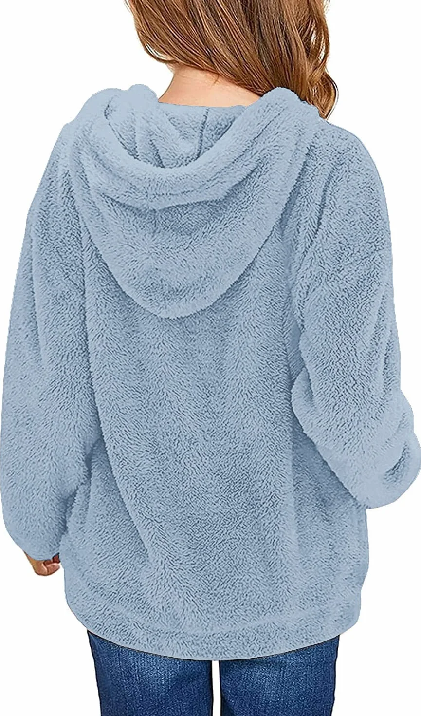 Runcati Sweter dziewczęcy sweter z kapturem Fuzzy Teddy Fleece bluzy z kapturem i kieszeniami na czas wolny ciepłe bluzy dziecięce