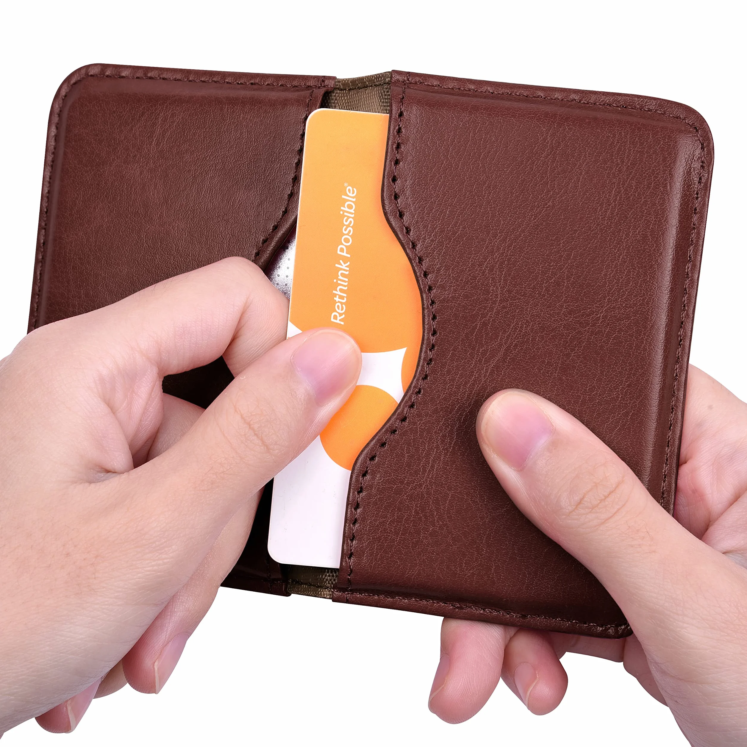 wisdompro Etui na wizytówki, dwustronne etui na wizytówki ze skóry PU, z zamknięciem magnetycznym, dla mężczyzn i kobiet, ultracienkie, Brązowy, 6.7 x 10.2 x 1.65 cm, Nowoczesny