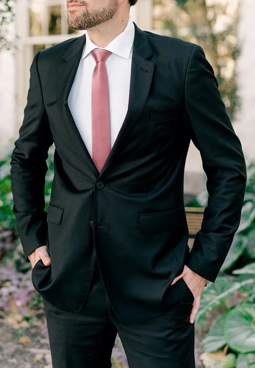 HISDERN Męski krawat, wąski, jednokolorowy, jedwabny krawat dla mężczyzn, klasyczny, formalny, elegancki krawat, na wesele, imprezę, biznesowy krawat, 6 cm