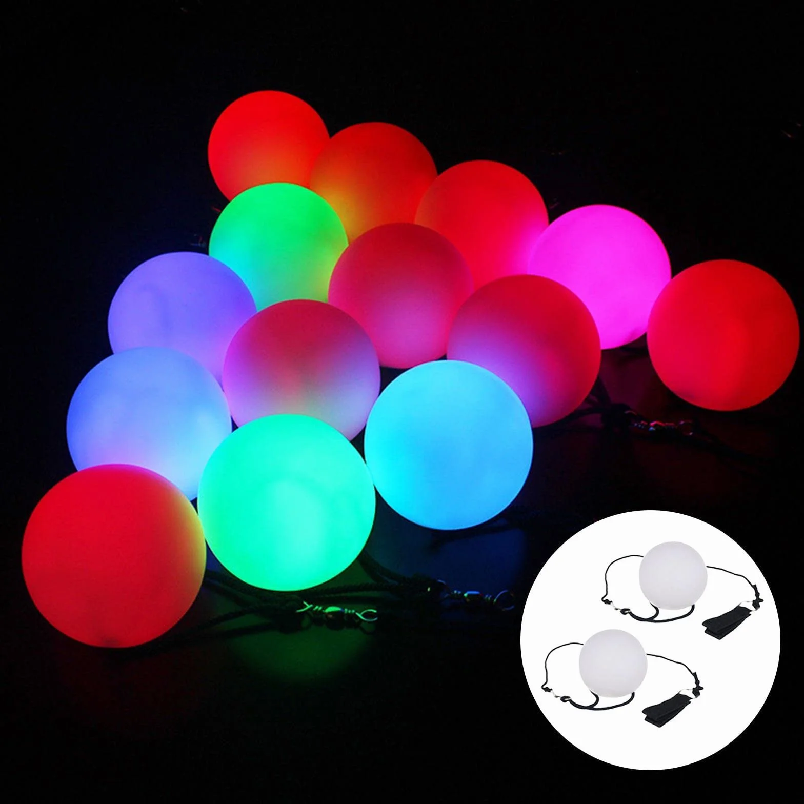 Piłki LED Poi: 2 sztuki zestaw kul LED Glow Poi z efektem stroboskopowym z efektem stroboskopowym, ulepszone piłki LED Poi dla początkujących i profesjonalistów, piłeczki do żonglowania POI z
