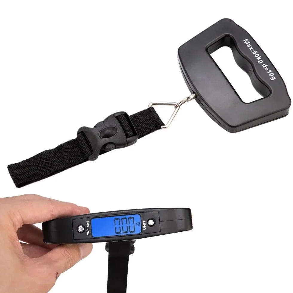 Cyfrowa waga walizkowa z wyświetlaczem LCD, pojemność 50 kg, funkcja Tara, podświetlenie, kolor czarny
