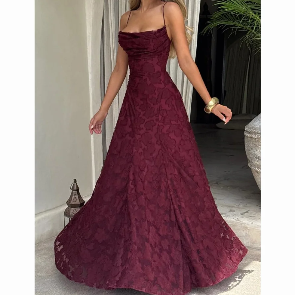 Koronkowe kwiatowe żakardowe sukienki druhny elegancki gorset spaghetti pasek bez pleców szyfon kobiety formalna sukienka na studniówkę