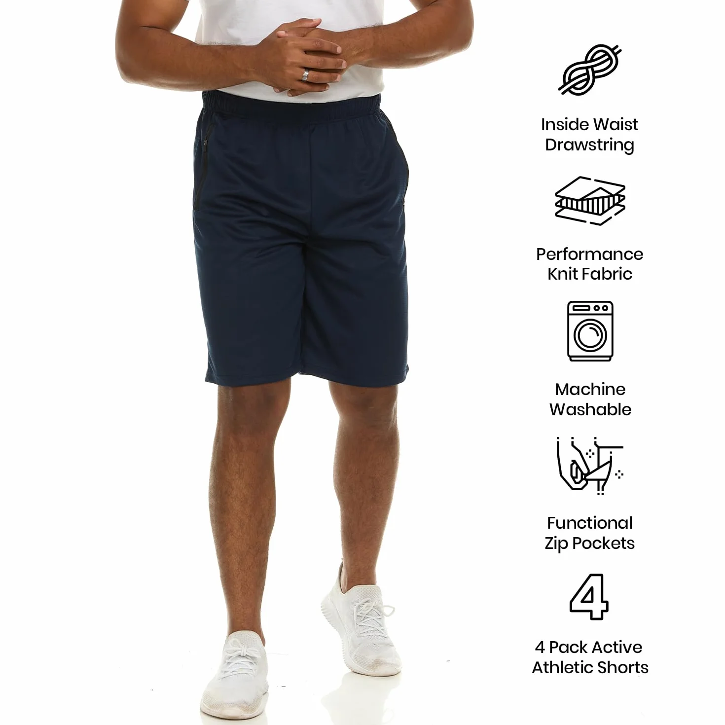 4 Pack: Men's Dry-Fit Sweat Resistant Active Athletic Performance Shorts