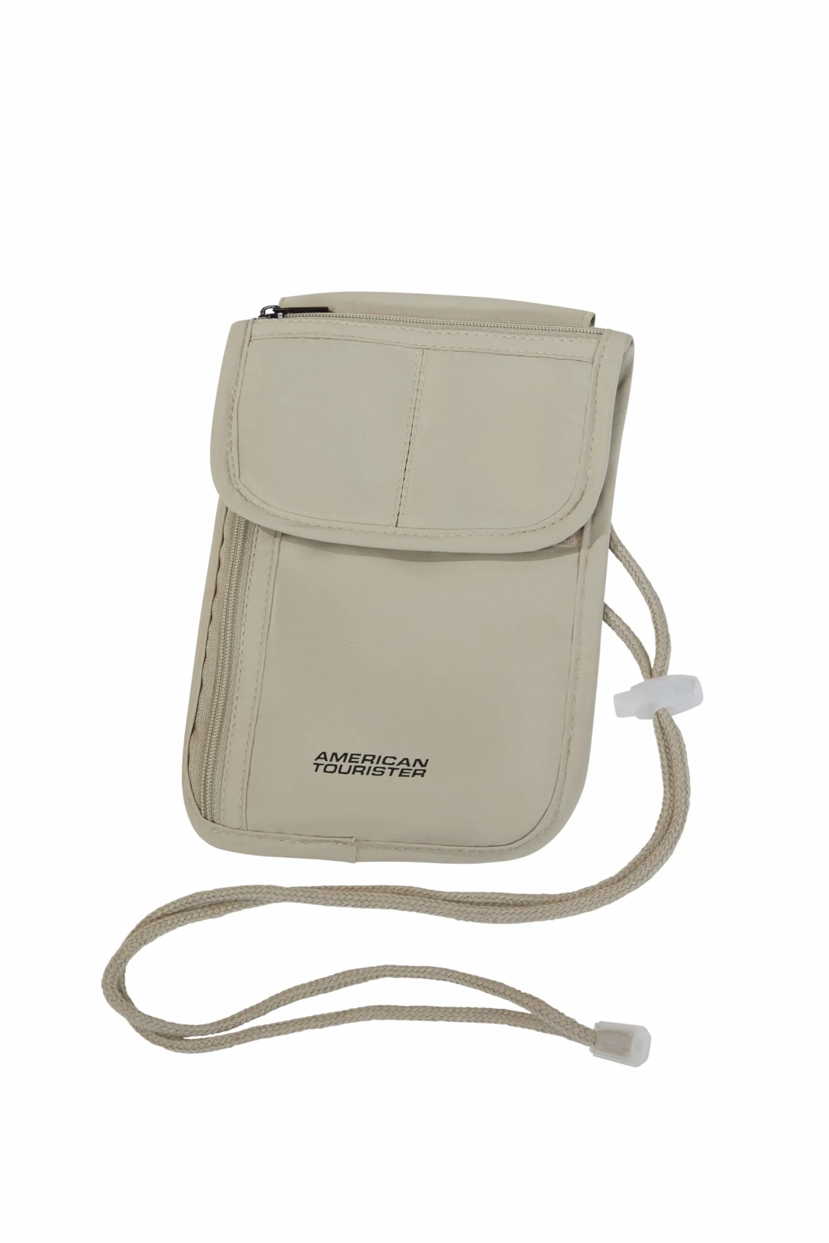 American Tourister – Saszetka na Szyje RFID dla Kobiet i Mezczyzn, Bezpieczna & Kompaktowa, Podrózna Saszetka na Szyje na Gotówke, Karty, Bilety & Paszport, Piaskowy