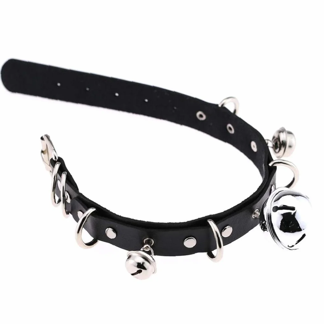 Lankater Skórzany gotycki punkowy choker seksowny gotycki naszyjnik z dzwoneczkami dla kobiet