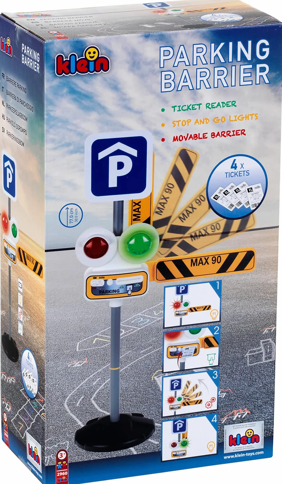 Theo Klein 2960 Barierka parkingowa I Automatyczne lub ręczne regulowanie faz świetlnych ruchu | Ruchoma barierka I Zabawki dla dzieci od 3. roku życia