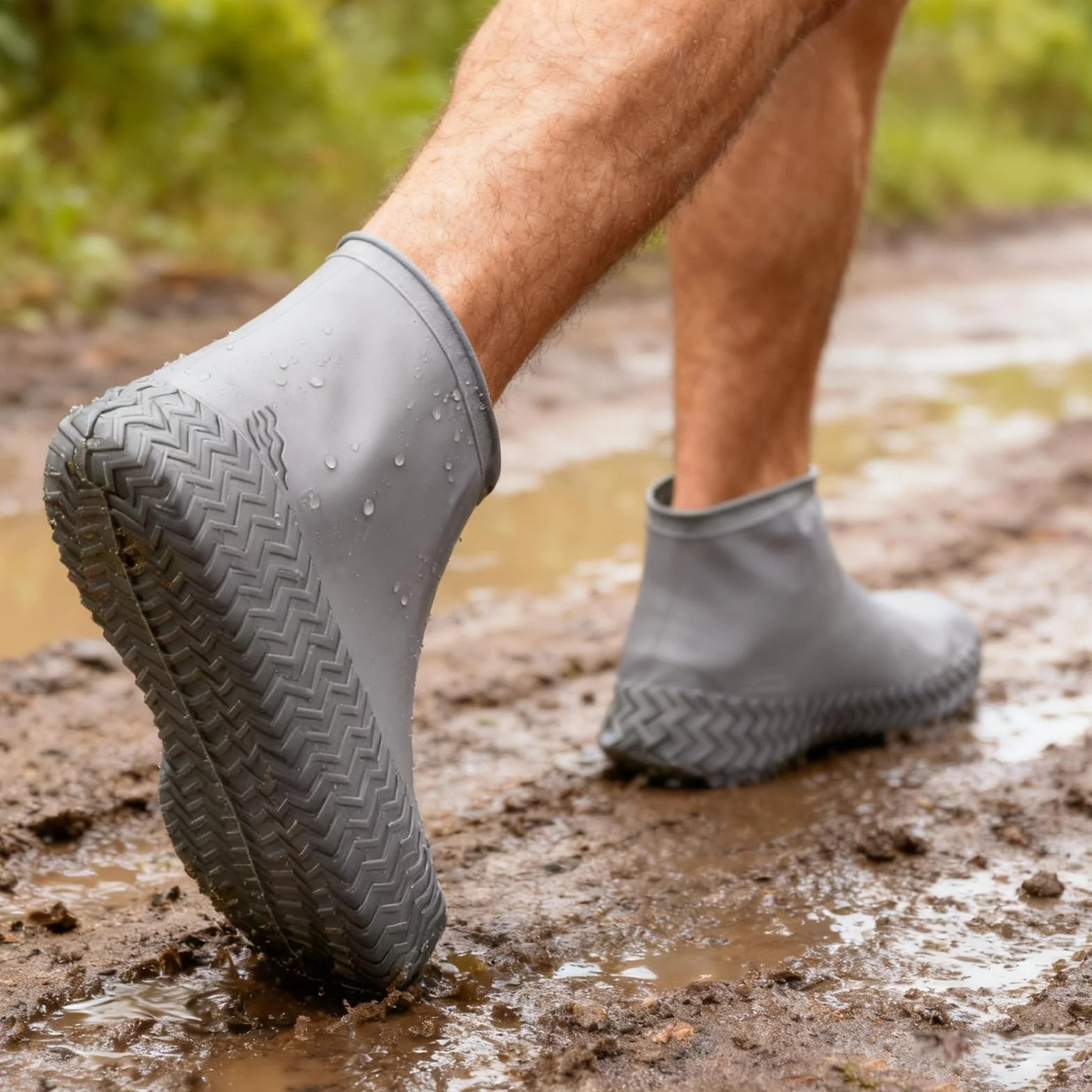 Ahigh Lateksowe nakładki na buty, wodoodporne i antypoślizgowe, 3 pary grubych ochraniaczy na buty z profilowaną podeszwą opony, na deszcz, rower, śnieg i błoto (jednorazowe/wielokrotnego użytku)