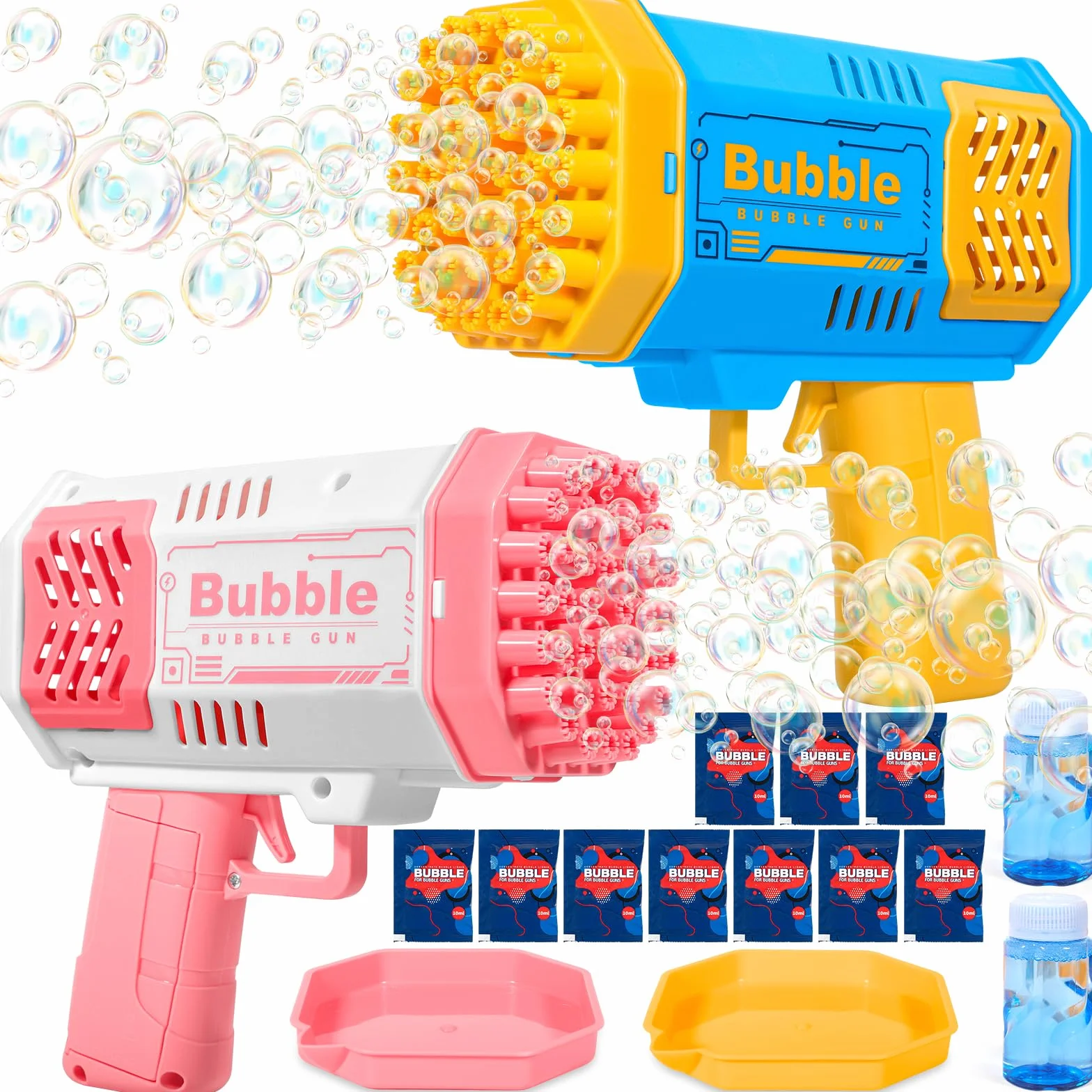 Pistolet do baniek mydlanych, 2 sztuki Automatyczna maszyna do baniek mydlanych, automatyczna maszyna do baniek mydlanych LED dla dzieci w wieku 4-12 lat Zabawka na świeżym powietrzu/na imprezę