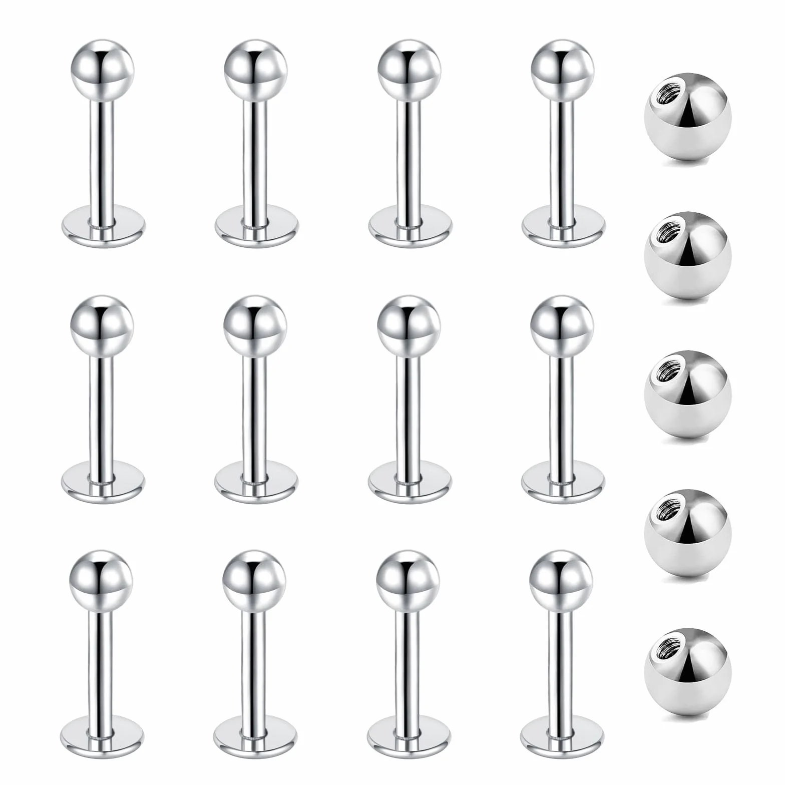 12 kolczyków do warg, 1,2 mm, stal chirurgiczna, piercing wargi, labret, helix, tragus, srebrny, złoty, czarny, 6 mm, 8 mm, 10 mm, 12 mm