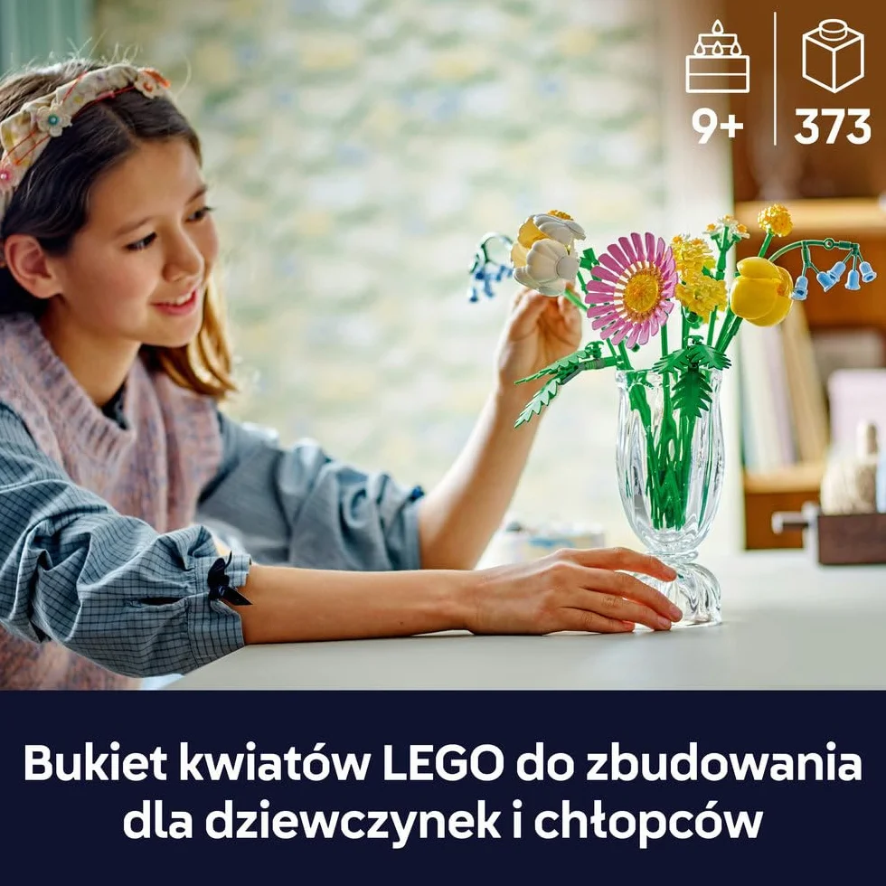 LEGO Mały słoneczny bukiet, zabawka dla dziecka do zbudowania, zestaw konstrukcyjny dla 9-latka i prezent dla chłopców i dziewczynek, dekoracja wiosenna, ozdoba ze sztucznych kwiatów 10347