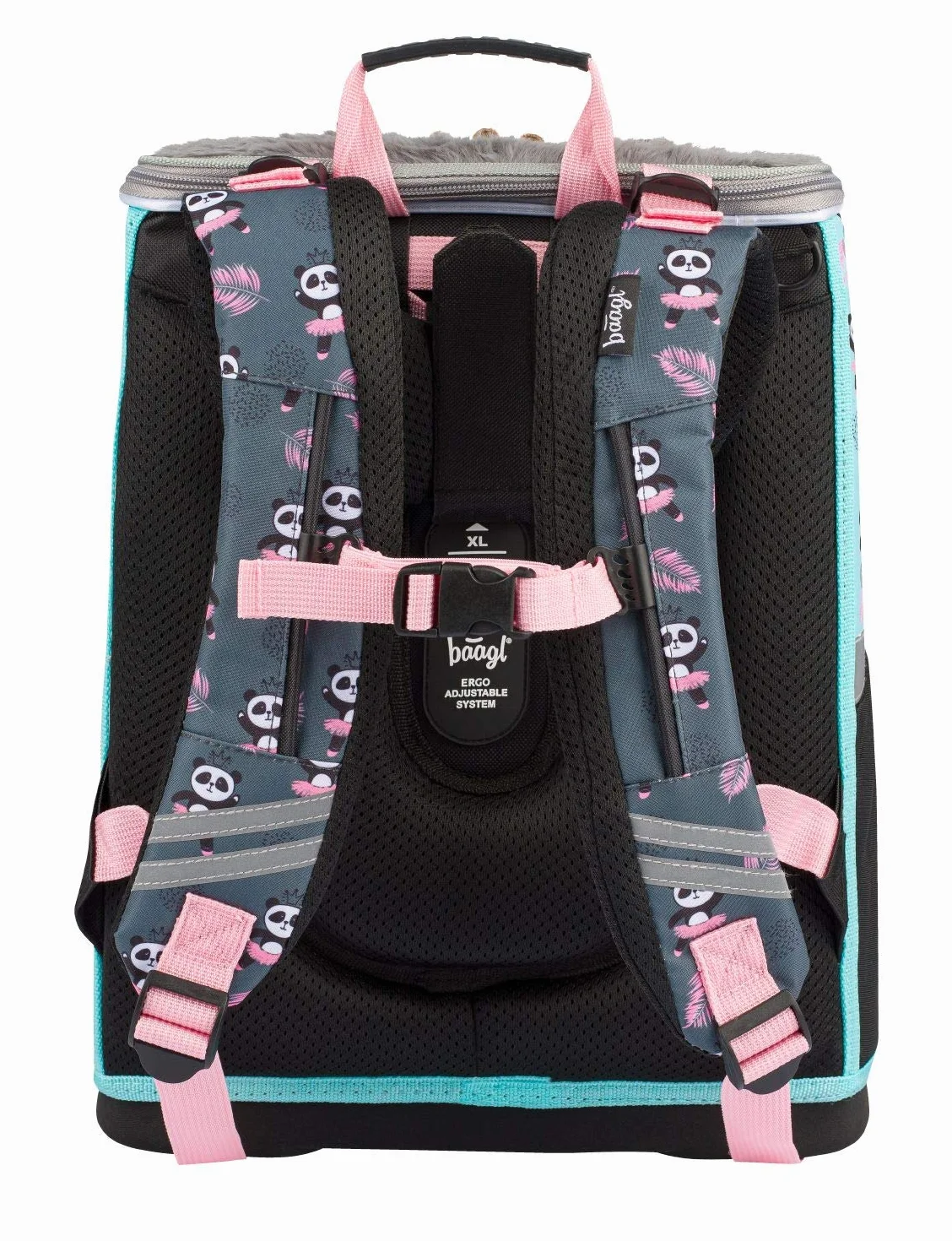 Schulranzen Mädchen Set 5 Teilig - Schultasche ab 1. Klasse - Grundschule Ranzen mit Brustgurt - Ergonomischer Schulrucksack (Panda)