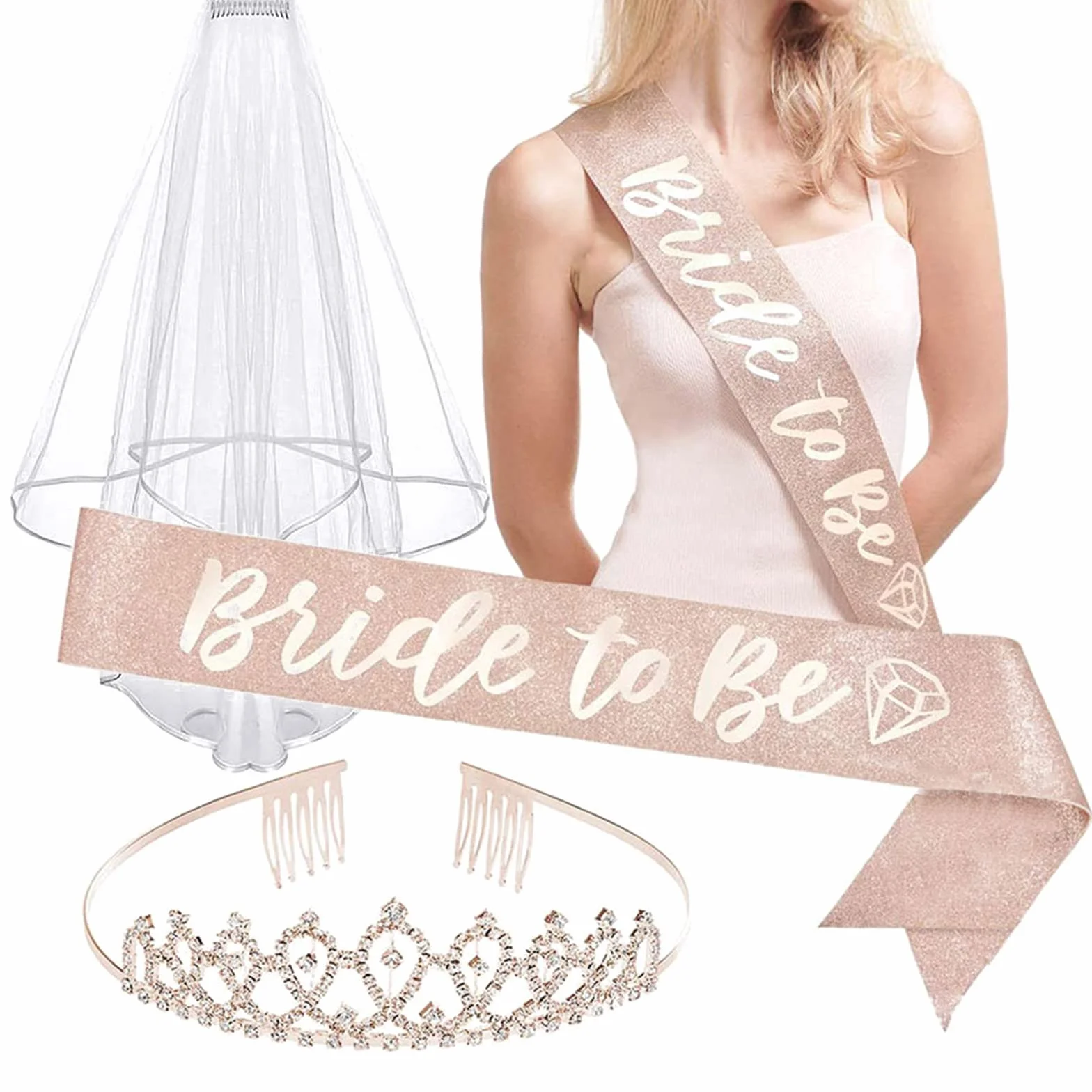 Bride to Be zestaw welonów z szarfą, akcesoria imprezowe dla panny młodej, na wieczór panieński, wieczór panieński, wieczór panieński, wieczór panieński, wieczór panieński, wesele