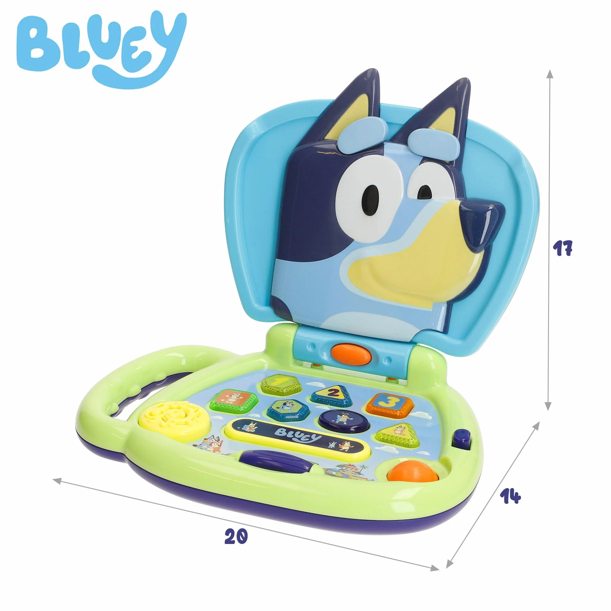 ColorBaby Bluey My First Computer z dynamicznymi przyciskami, oficjalna licencja, komputer interaktywny, zintegrowany uchwyt do przenoszenia, interaktywne zabawki angielskie, gry dla dzieci + 6