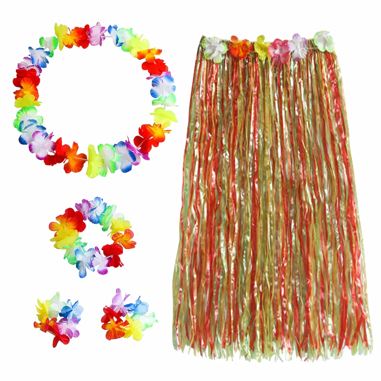 5-częściowy zestaw hawajskiej spódnicy hula, dekoracje imprezowe, fantazyjny kostium, girlanda, opaski na głowę, naszyjniki, bransoletki, spódnice z trawy, na tropikalną imprezę hawajską