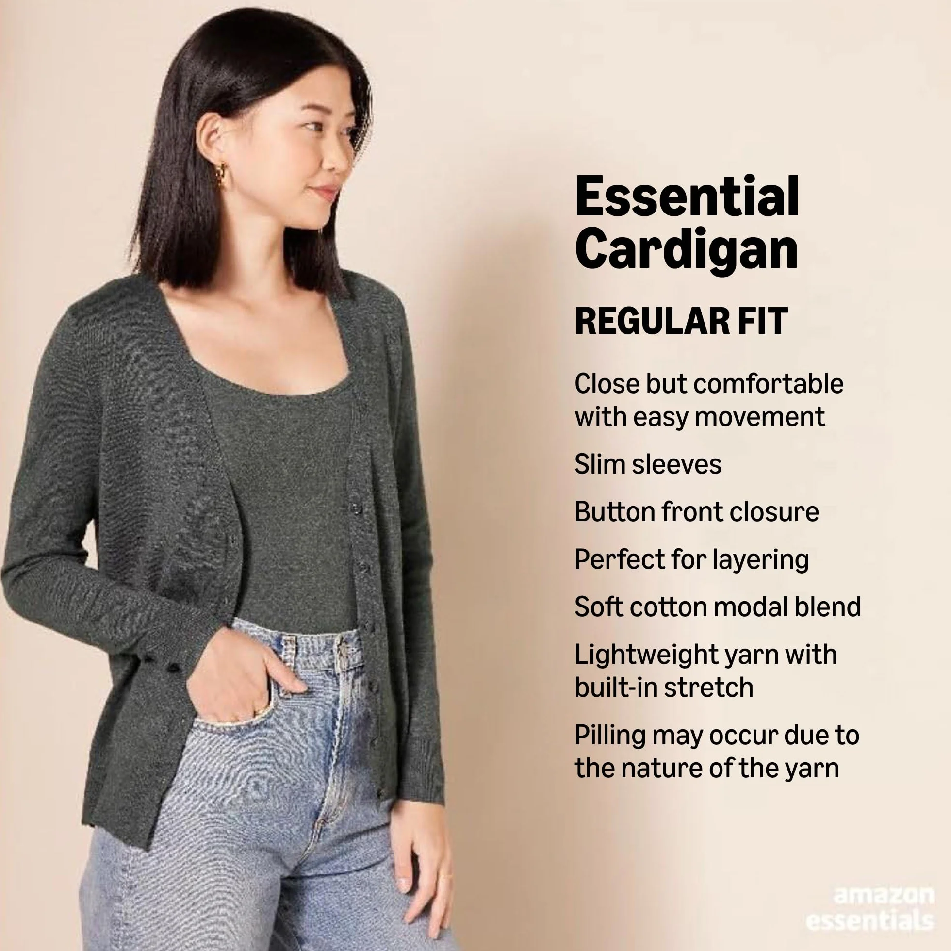 Amazon Essentials Kobiety Lekki kardigan z dekoltem w serek (dostępny w wersji Plus Size)