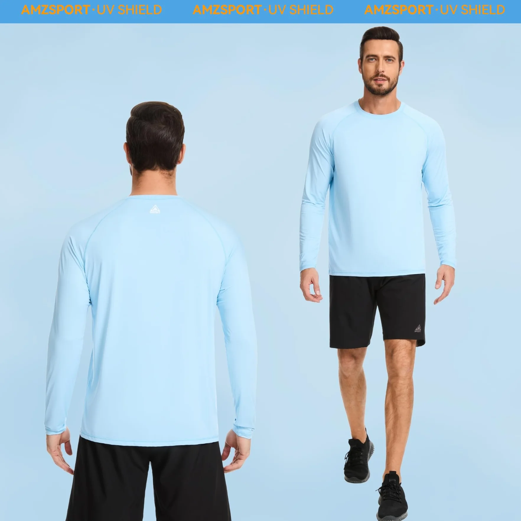 AMZSPORT Męska koszulka UV Rashguard UPF 50 koszulka z długim rękawem i koszulka z krótkim rękawem, ochrona przed słońcem, oddychająca, szybkoschnąca, ochrona przed słońcem, do wędkowania, surfowania