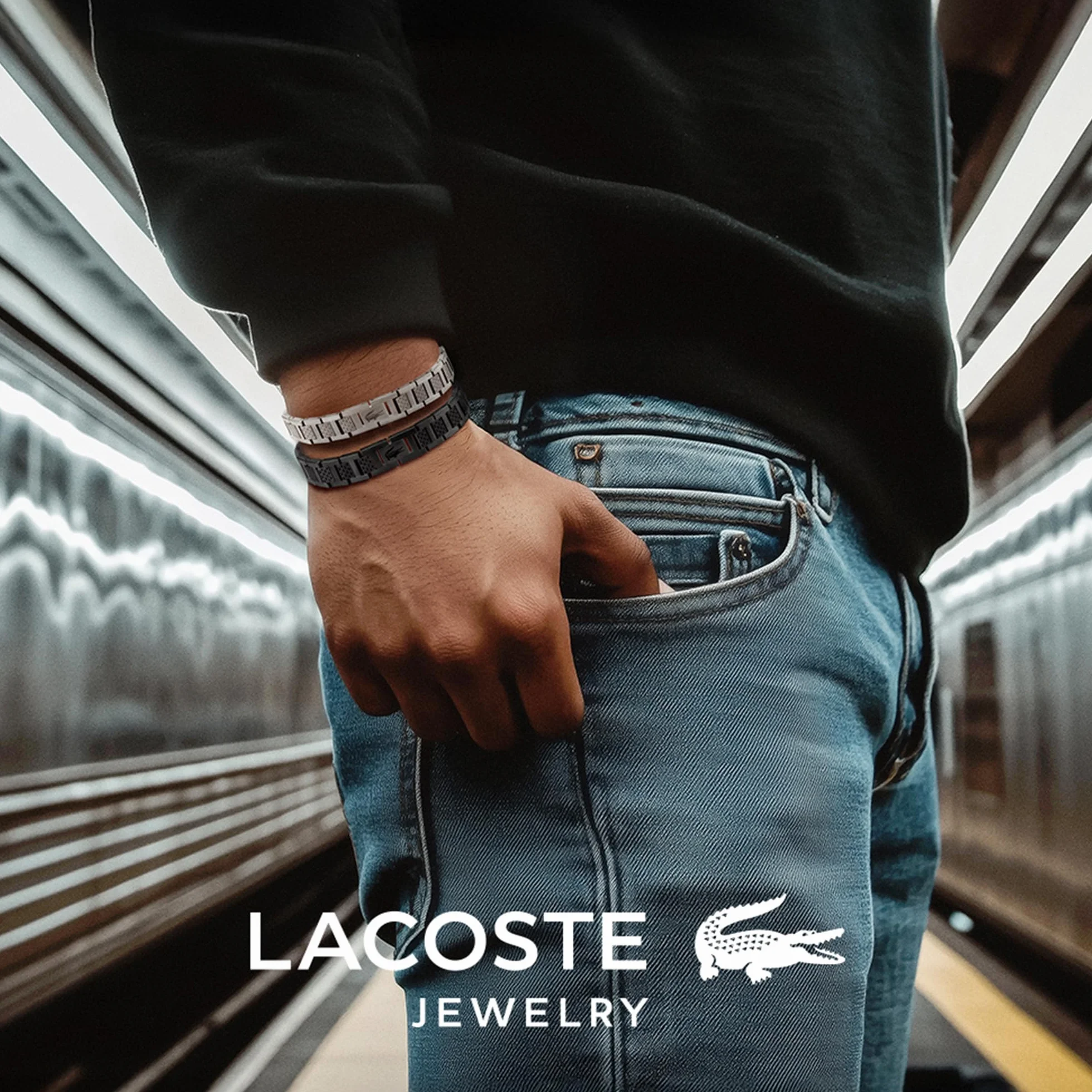 Lacoste METROPOLE Collection Link Bransoletka ze stali nierdzewnej ozdobiona wzorem petit piqué - dostępna dla niego i dla niej