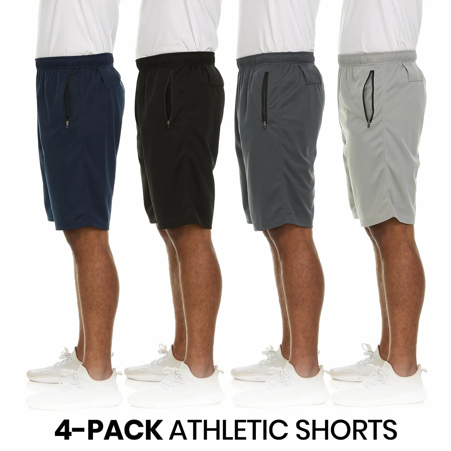 4 Pack: Men's Dry-Fit Sweat Resistant Active Athletic Performance Shorts