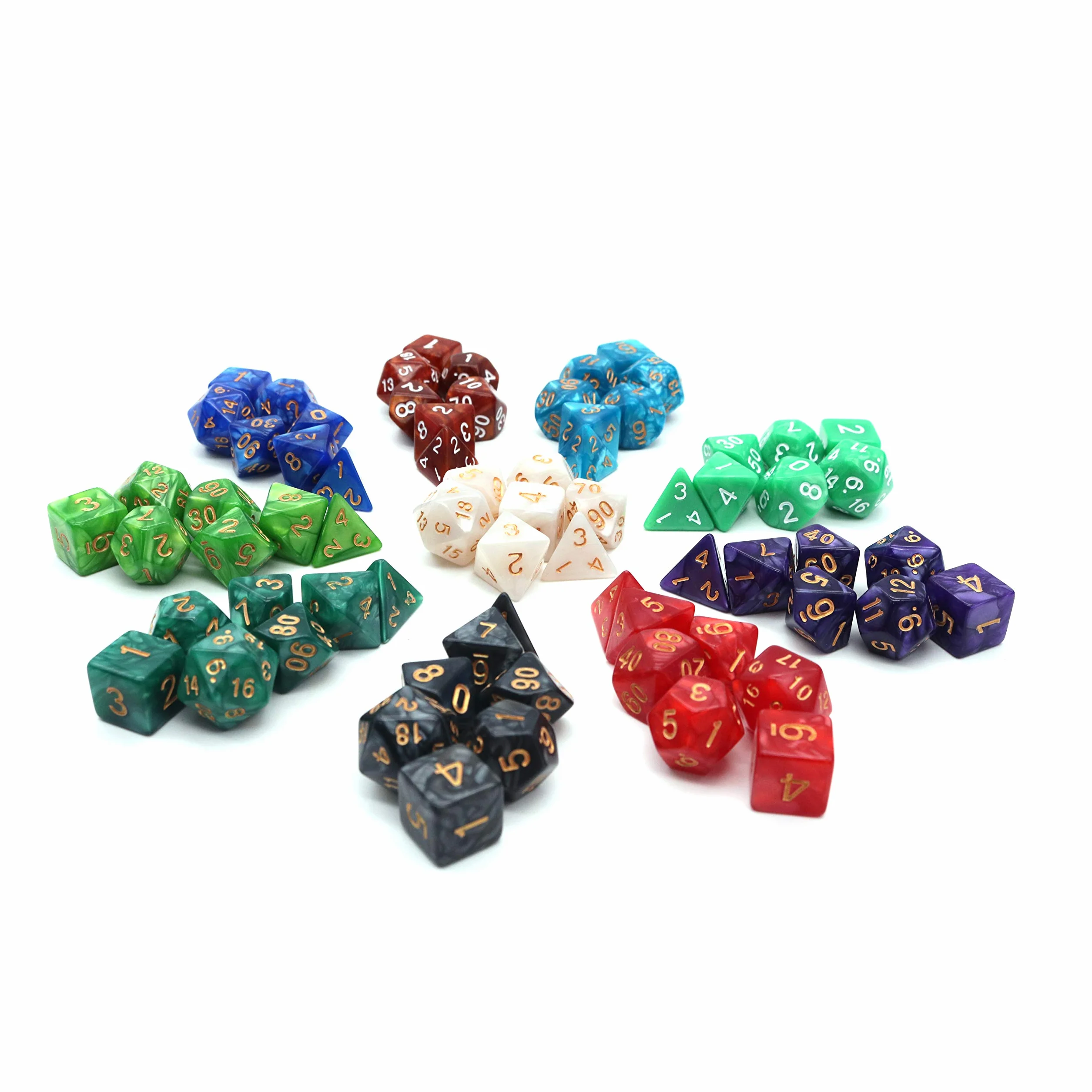 DollaTek Zestaw ko?ci wielo?ciennych 10 kompletnych zestawów ko?ci (70 sztuk) D4 D6 D8 D10 D% D12 D20 kompatybilne z Dungeons and Dragons DND RPG MTG gry sto?owe