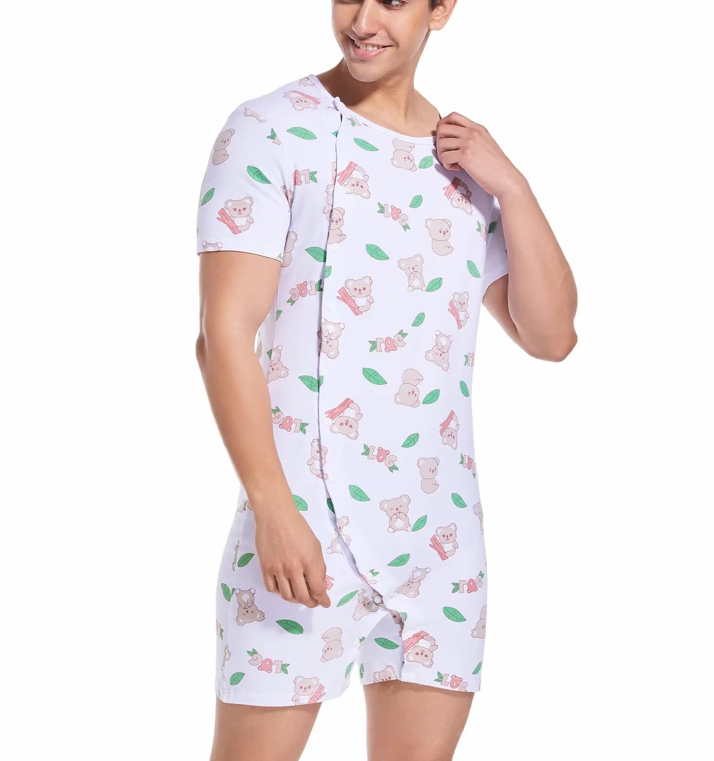 Landofgenie Onesie dla mężczyzn Jednoczęściowa Piżama Krótkie Rękawy Koala Pełny druk