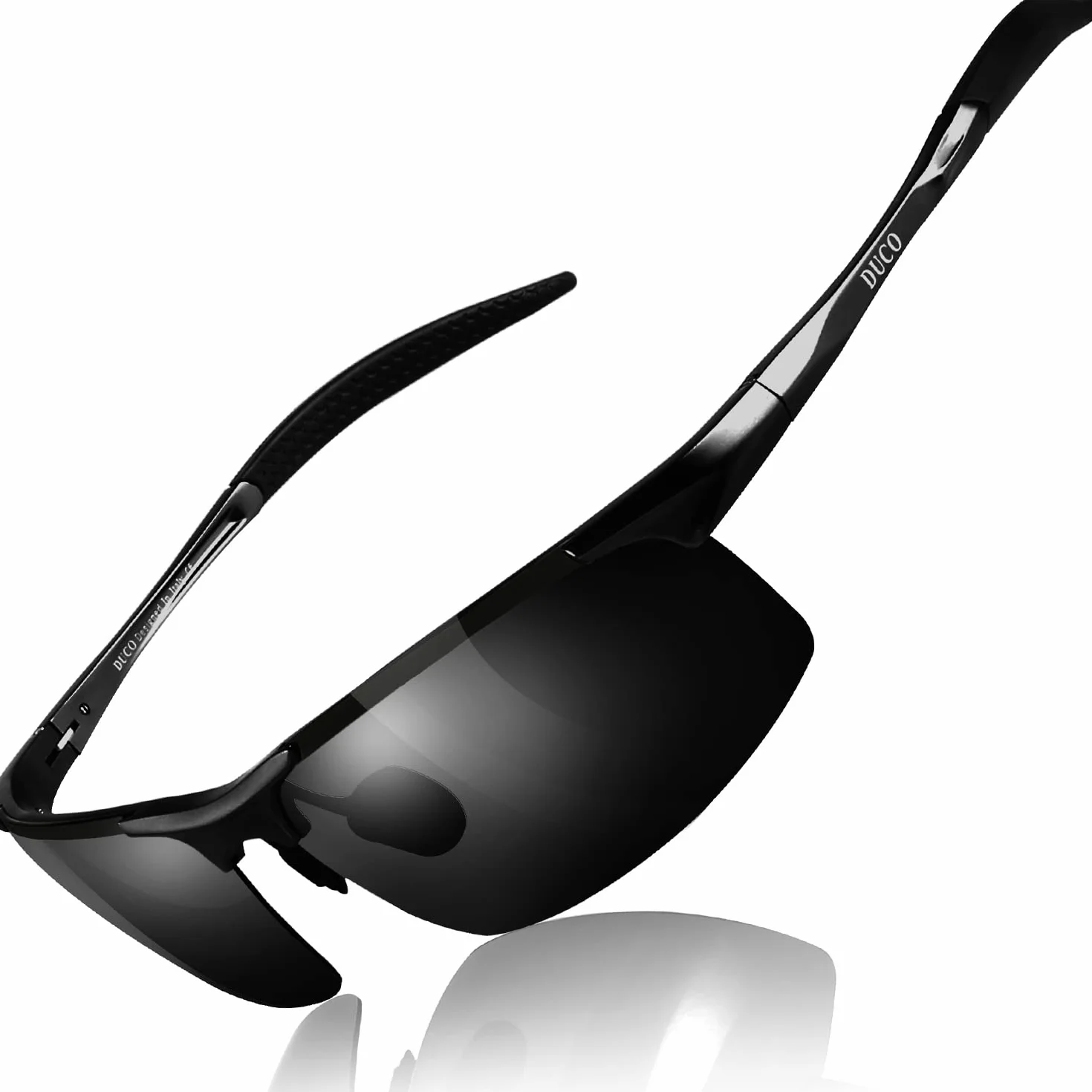 DUCO Męskie okulary sportowe, polaryzacyjne, okulary przeciwsłoneczne, ultralekkie, metalowe oprawki ze stopu aluminium i magnezu, ochrona UV400, męskie okulary przeciwsłoneczne 8177S