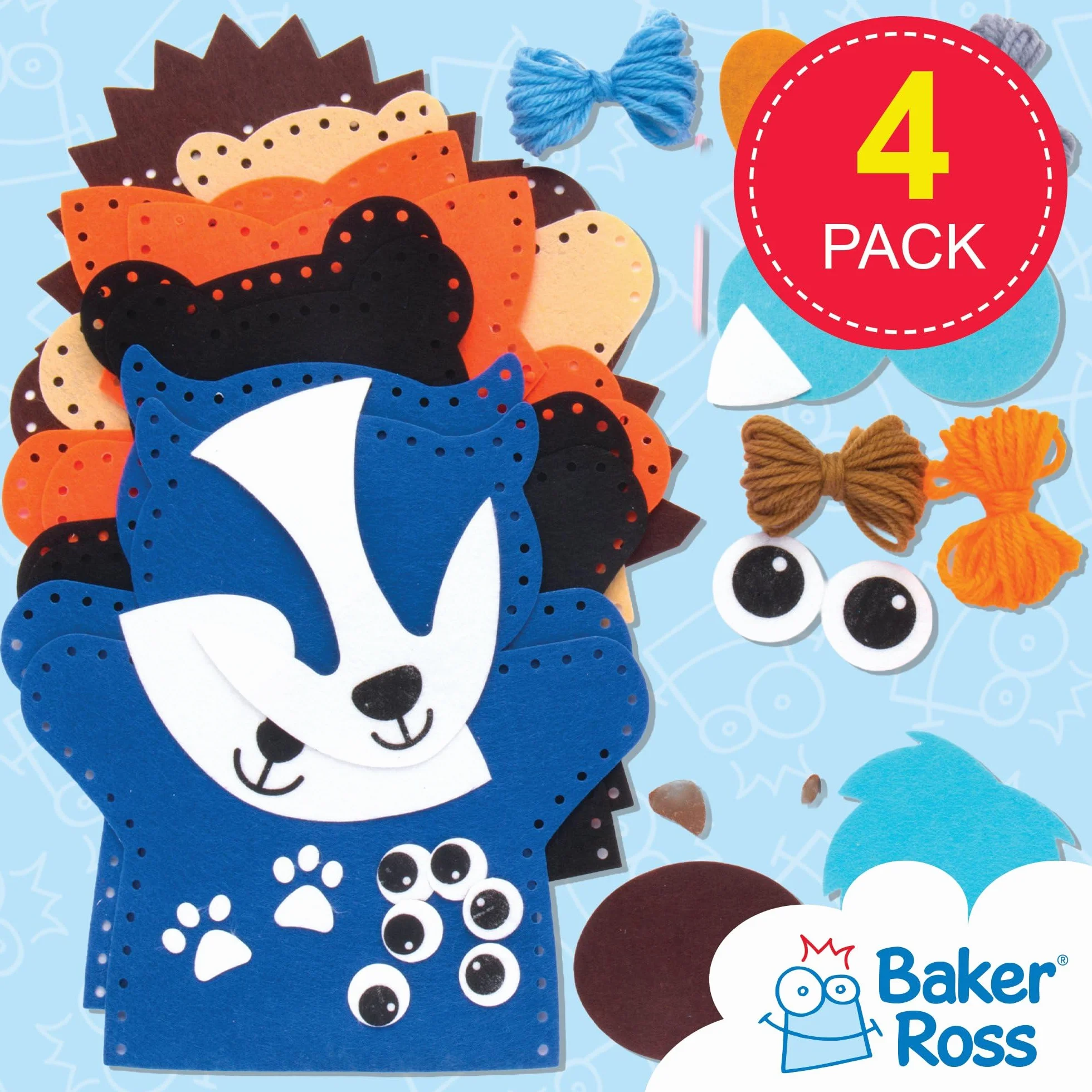 Baker Ross Woodland Animal Zestaw do Szycia Lalek, Wełna, Wielokolorowy, 3 Sztuki