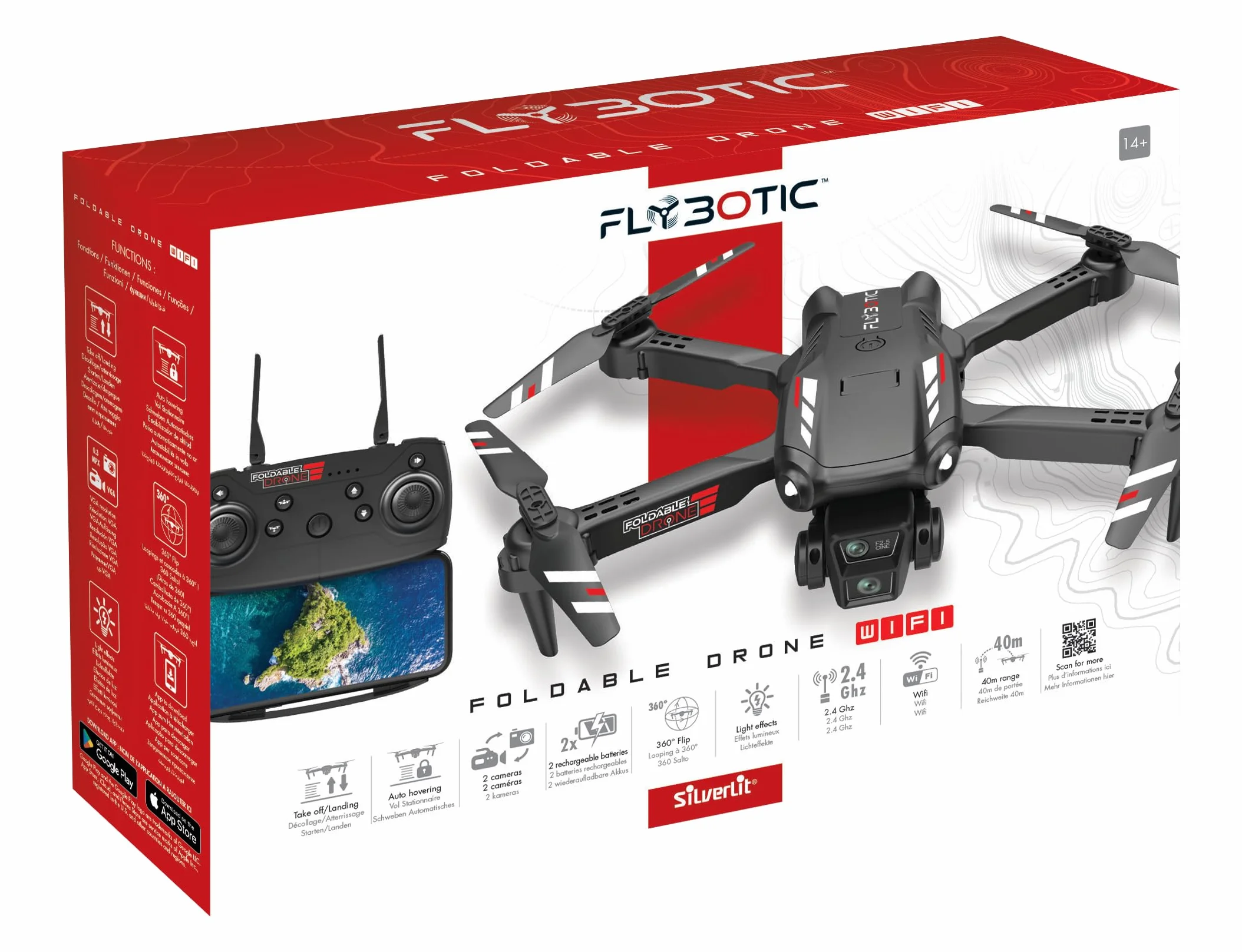 Flybotic - składany dron WiFi - składany dron z kamerą i z powrotem na żywo - automatyczne start i lądowanie - lot stacjonarny - RC dla początkujących/nastolatka