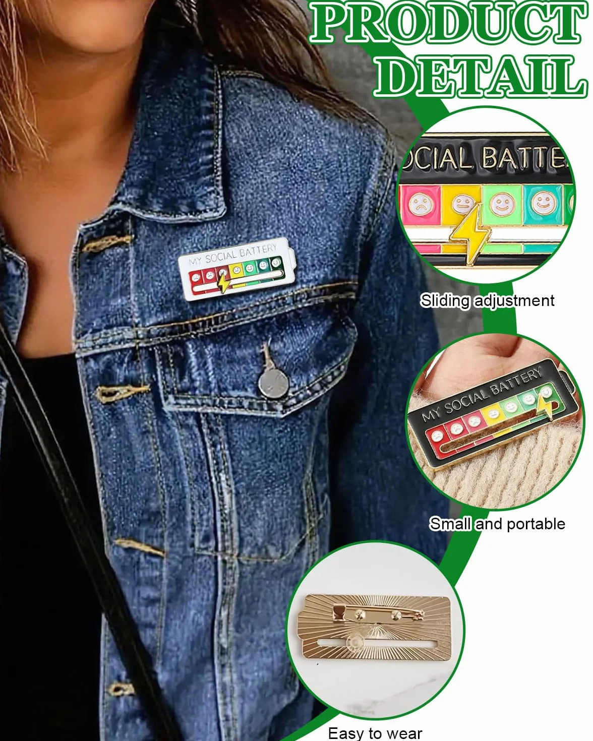 4 szt. Social Battery Pin, Suwak Social Battery Badge, My Social Baterie Pin My Social Pin Social Pin Bateria Social Pin 7 dni, czarny + biały, A