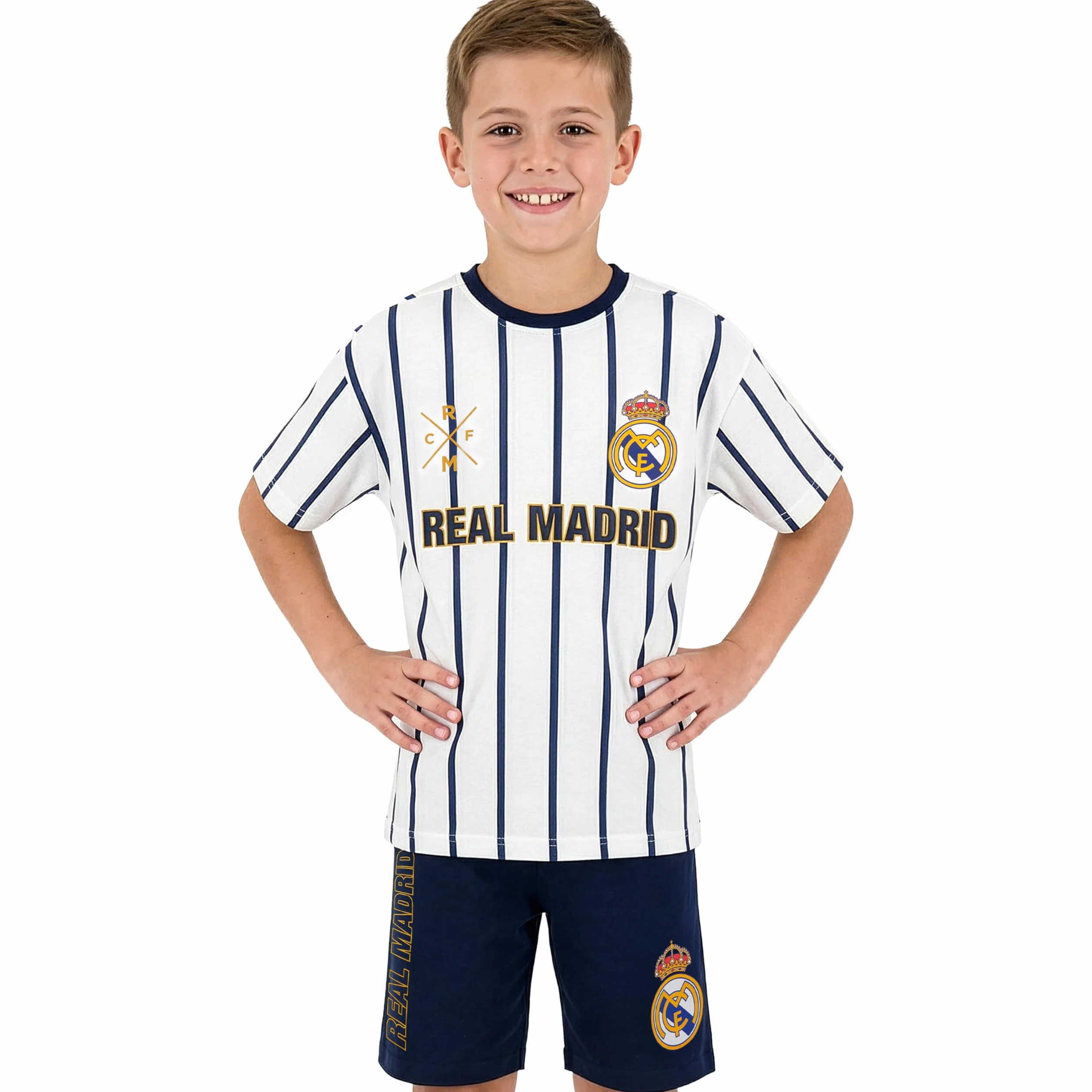 Get Trend Real Madryt | FC Barcelona Piżama chłopięca Letni zestaw chłopięcy T-shirt z krótkim rękawem i szorty 100% bawełna, bielizna nocna, prezent piłkarski