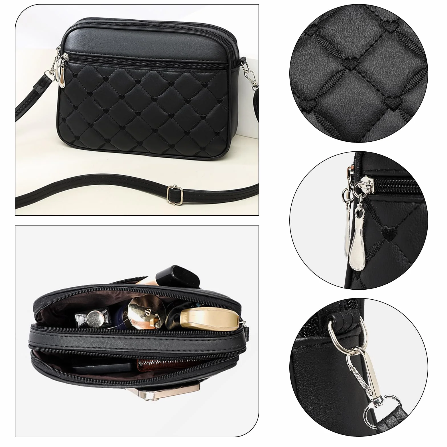 Damska torba na telefon komórkowy ze skóry PU Crossbody Bag torebka na ramię damska mała stylowa torebka na telefon komórkowy czarna haftowana karo torebka ręczna z odpinanym paskiem na ramię dla