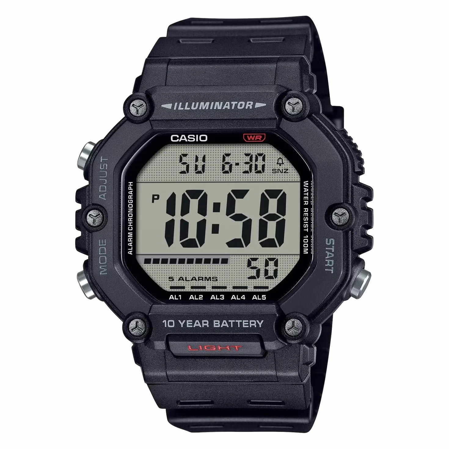 Casio Męski cyfrowy zegarek kwarcowy z plastikowym paskiem AE-1600H-1AVEF
