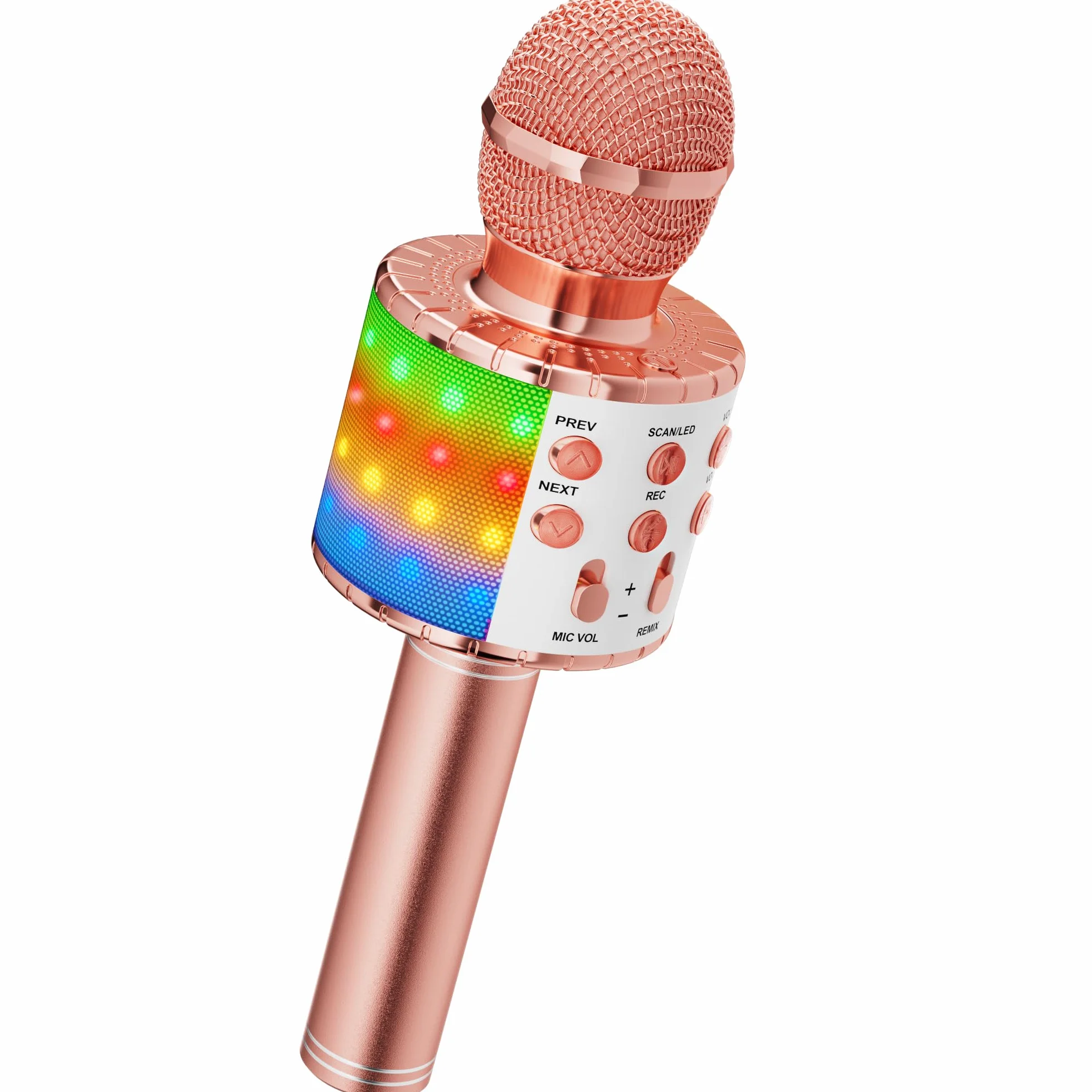 Ankuka Bezprzewodowy mikrofon do karaoke, 4 w 1, ręczny mikrofon Bluetooth, głośnik, maszyna do karaoke z tańczącymi światłami LED, domowy odtwarzacz KTV kompatybilny z urządzeniami z systemem Android