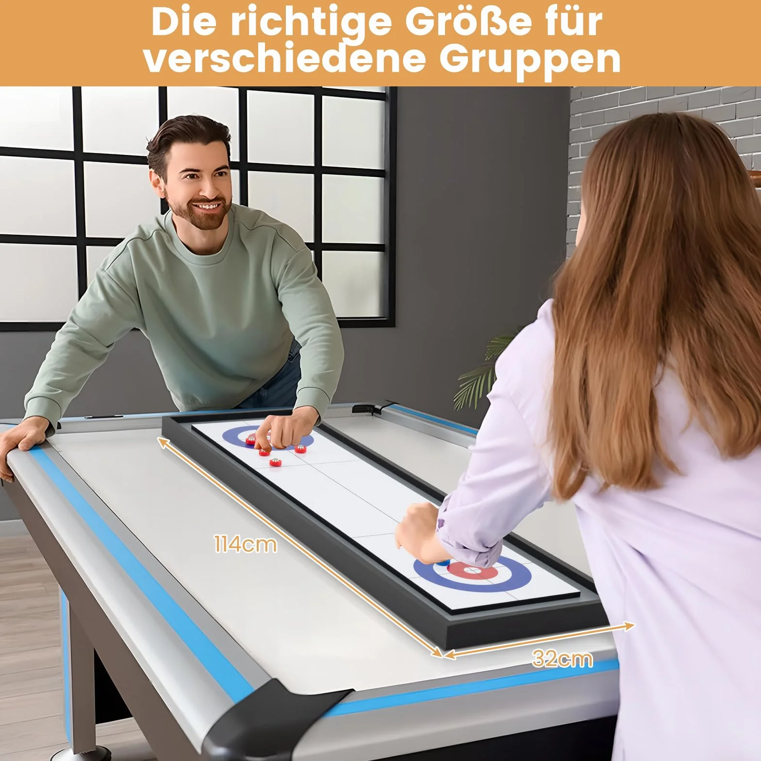 COSTWAY 2 w 1 Shuffleboard & Curling, 114 x 32 cm gra planszowa z 8 krążkami, przenośna deska stołowa, z drewna, gra w kręgle stołowe dla dzieci, dorosłych