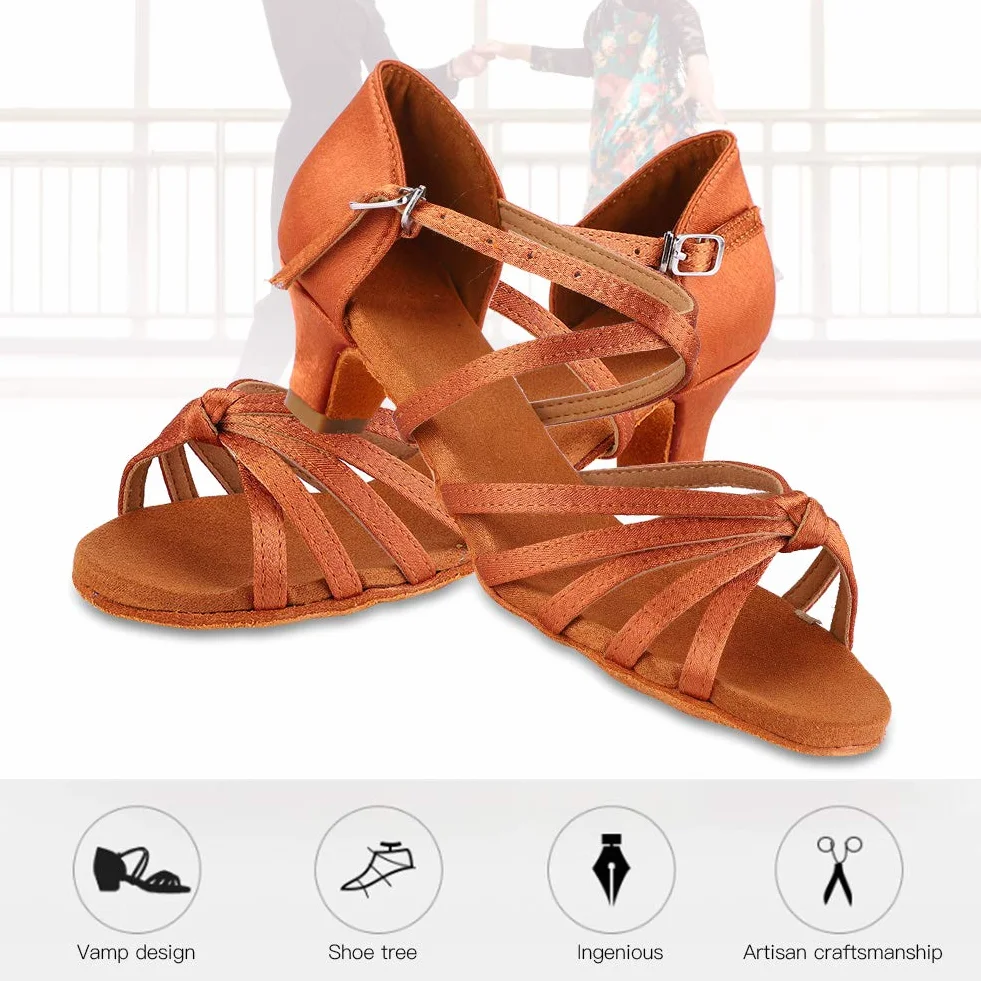 Buty do tańca, miękkie, wygodne buty latynoskie, modne buty do tańca dla dzieci, dziewczynek, z obcasem 4 cm, brązowe