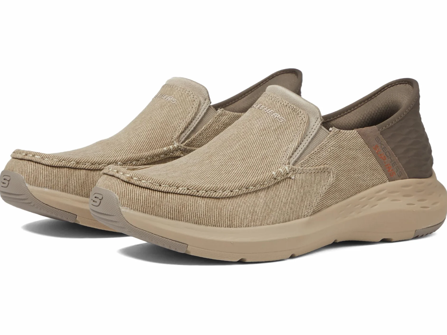 Skechers USA Men's Men's Parson-Dewitt 204806 Twin Gore Moc Toe Slip-Ins, Beige, 9