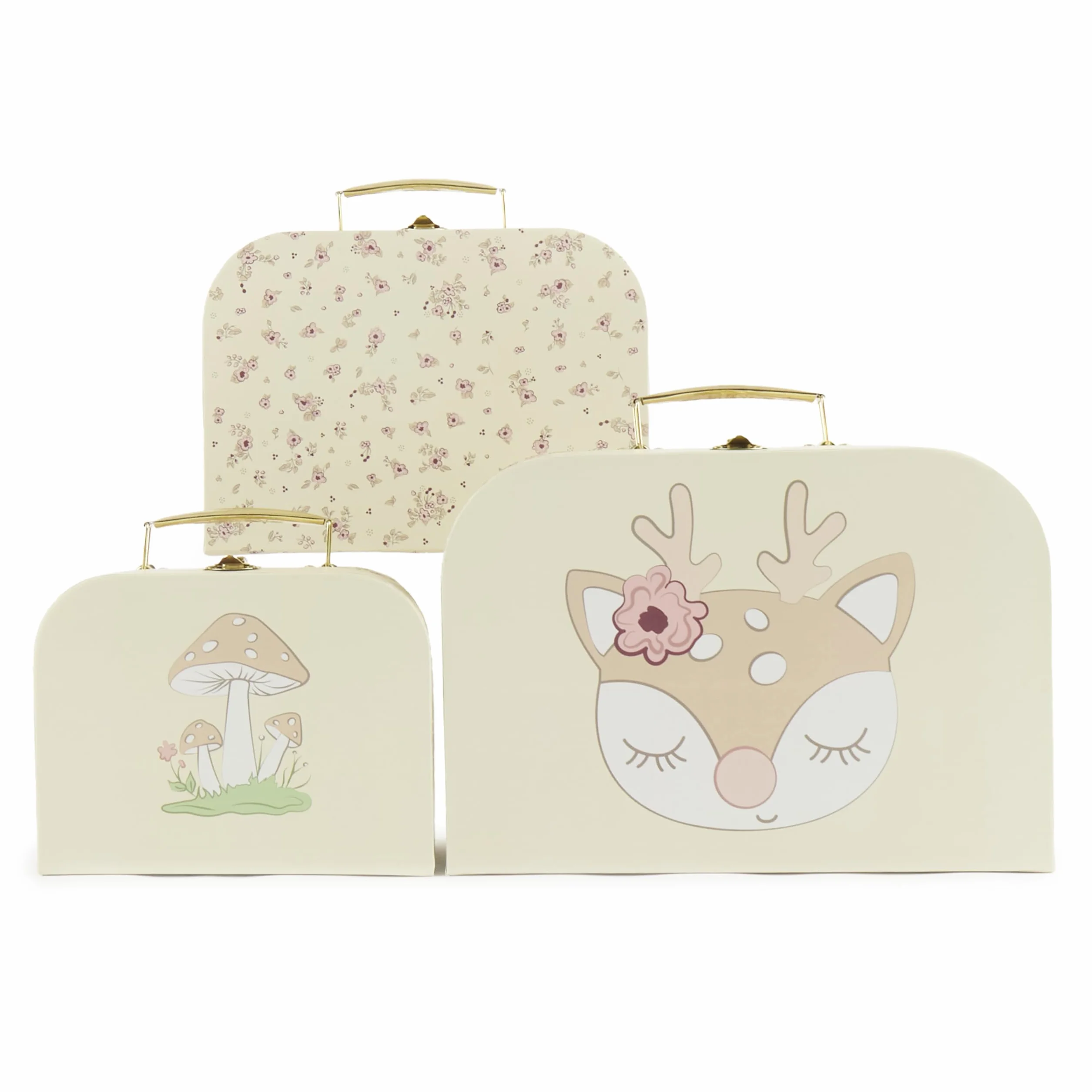 Bieco Ella Vintage Flowers zestaw 3 walizek dla dzieci, metalowe uchwyty, mini walizka na prezent, mała walizka dla dzieci, walizka na zabawki, dekoracyjna walizka z kartonu, mini, Vintage Flowers