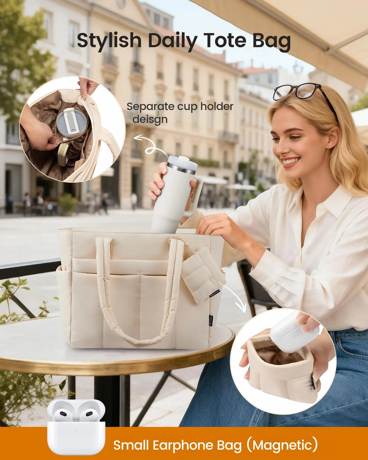LOVEVOOK Torebka damska, torba na zakupy, z zamkiem błyskawicznym, lekka torba robocza, torba szkolna, torba nauczycielska z kieszenią na laptopa, torba podręczna dla kobiet, do pracy, biura, na