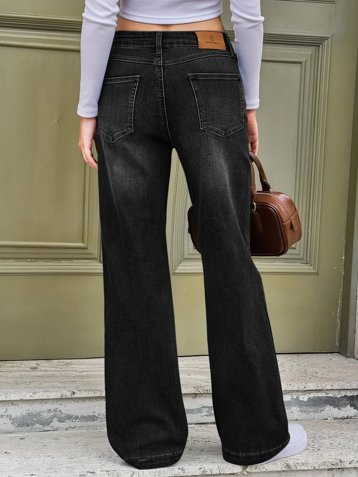 Cicy Bell Damskie dżinsy z szerokimi nogawkami Baggy z wysoką talią spodnie z przodu szew denim spodnie jeansowe z kieszeniami