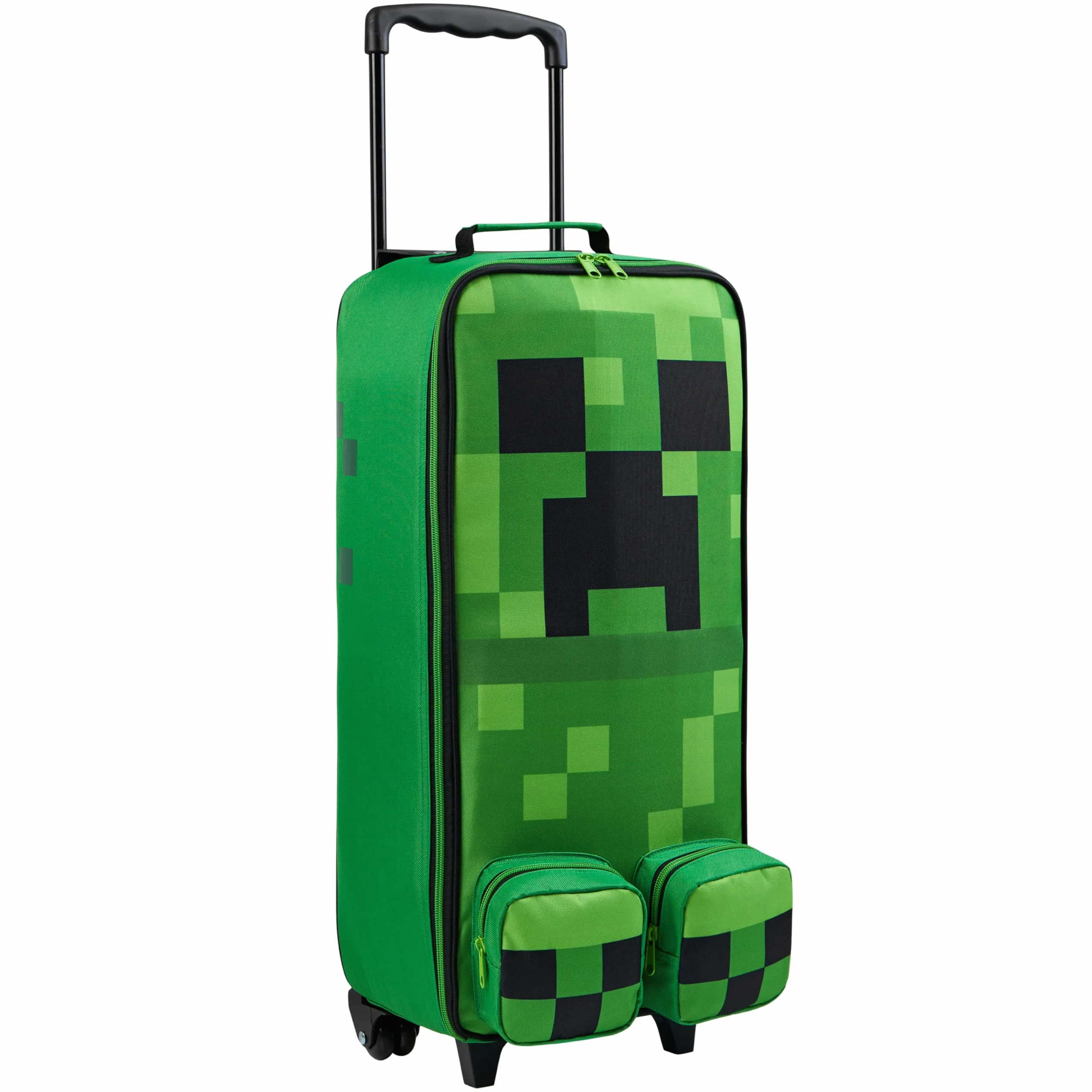 Minecraft Walizka dla Dzieci z Kołami Składana Torba na Wózku Bagażnik Torba Podróżna na Wakacje, Weekendowe Wycieczki, Niezbędniki Podróżne, ZIELONY, M (L64cm x W25cm - 17L)
