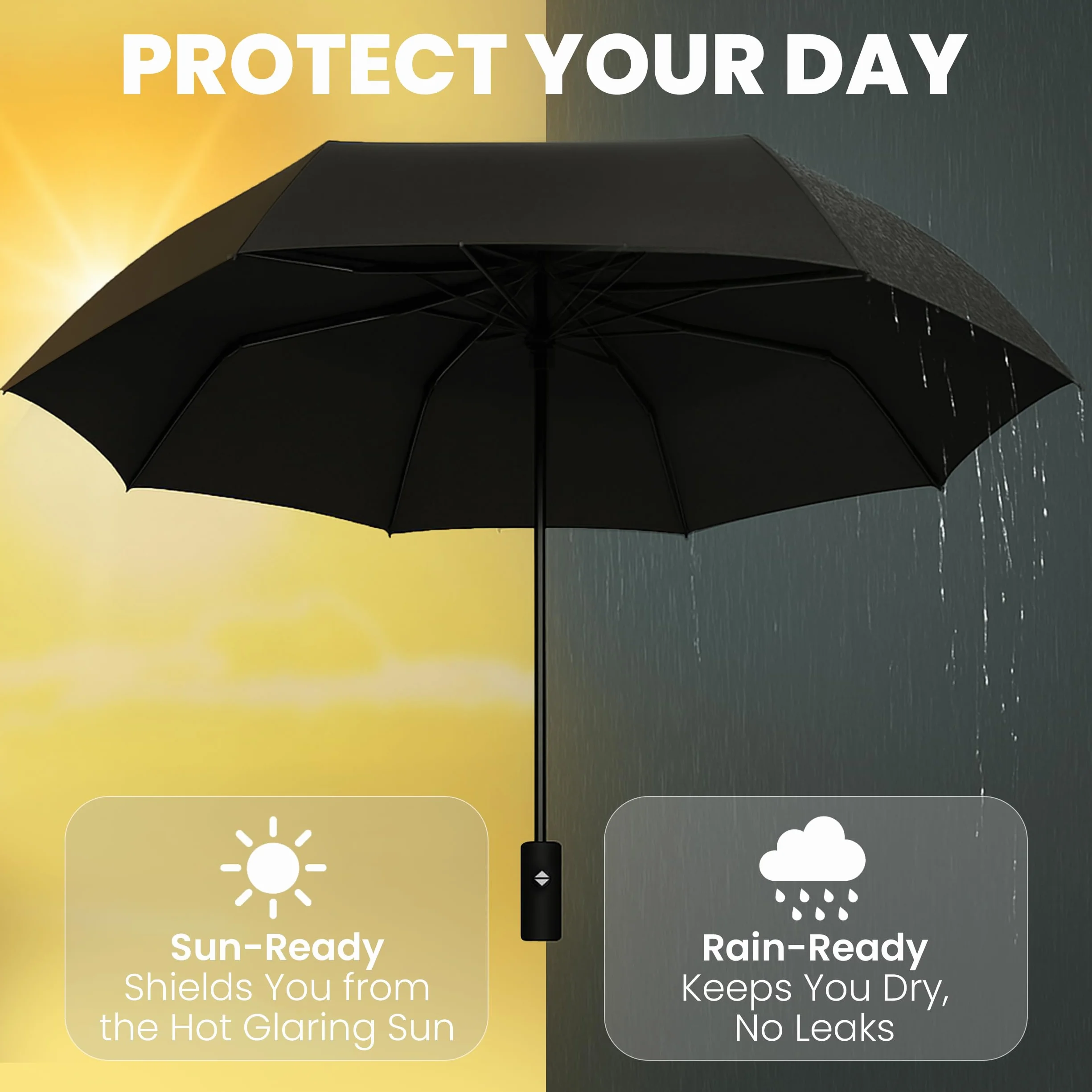 Rain-Mate Kompaktowy parasol podróżny, przenośny, składany, wiatroszczelny mini parasol, przycisk automatycznego otwierania i zamykania oraz 9 wzmocnionych żebrami baldachim