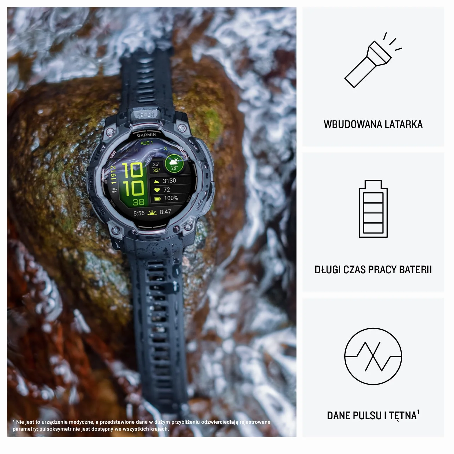 Garmin Instinct 3 [odnowiony], 45 mm AMOLED wytrzymały smartwatch GPS, wbudowane aplikacje sportowe i monitorowanie zdrowia, latarka LED, odporny na wstrząsy, 10 ATM, czas pracy baterii do 18 dni
